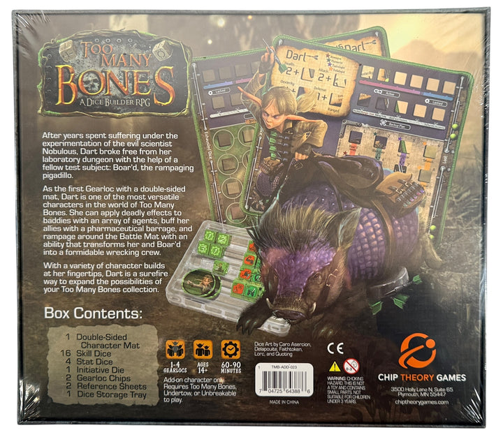 Factory sealed Too Many Bones Dart expansion by Chip Theory Games. Premium Gearloc add-on with dice, mat, and chips. Essential character for TMB collectors.