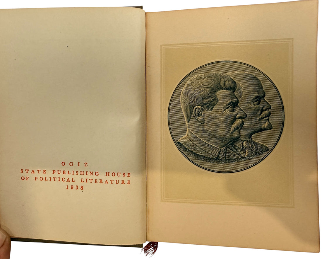 1938 English USSR Constitution pocket booklet printed by OGIZ. Stalin-era Soviet political publication with Lenin and Stalin portrait. Pre-WWII artifact.