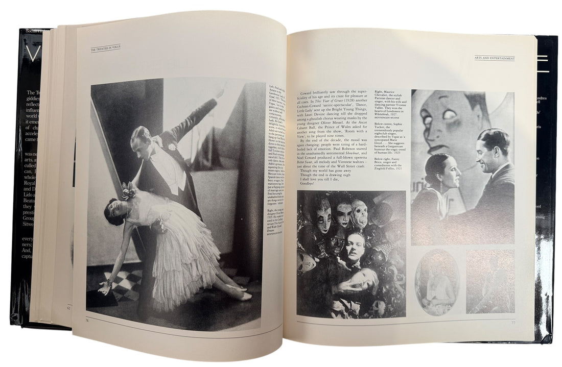 The Twenties in Vogue hardcover fashion history book. Illustrated 1920s style, culture, and Vogue archives. Art Deco era coffee table reference with dust jacket.