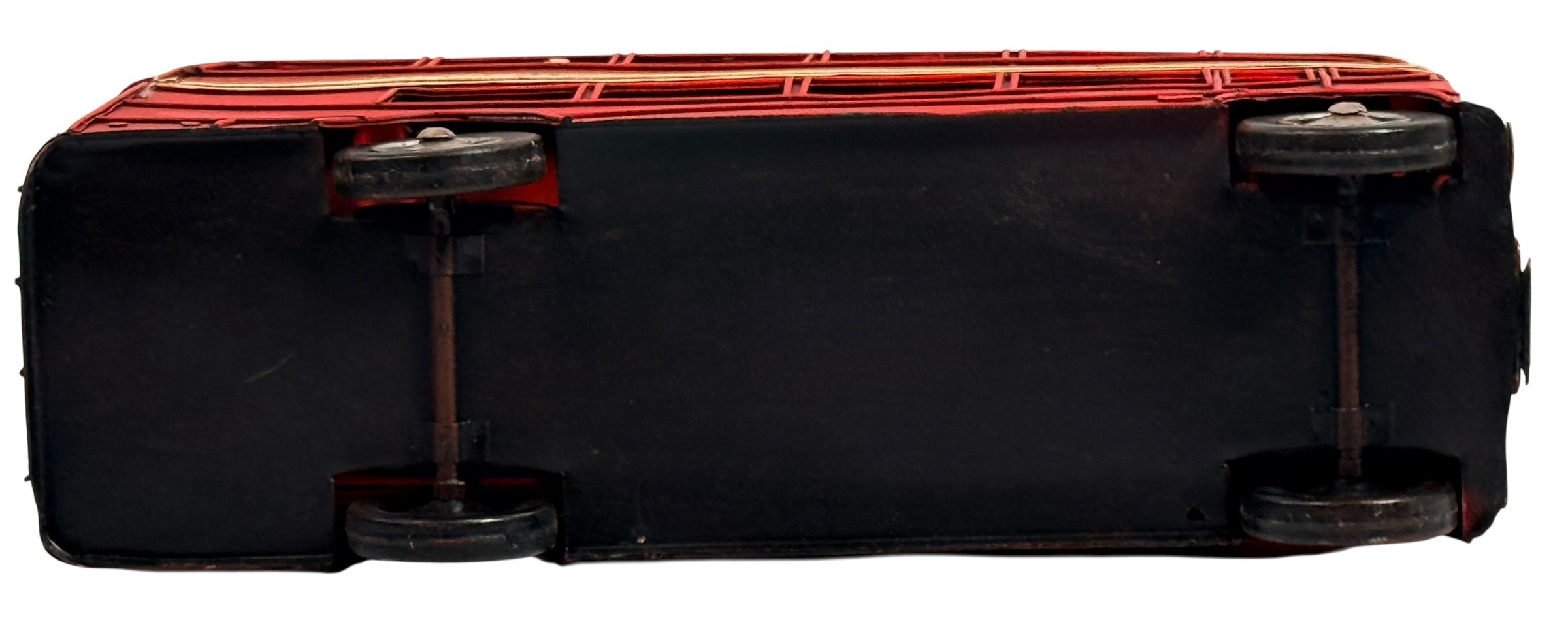 Vintage London double decker bus metal desk model Portobello Road Route 52 Routemaster style British travel décor collectible display bus.