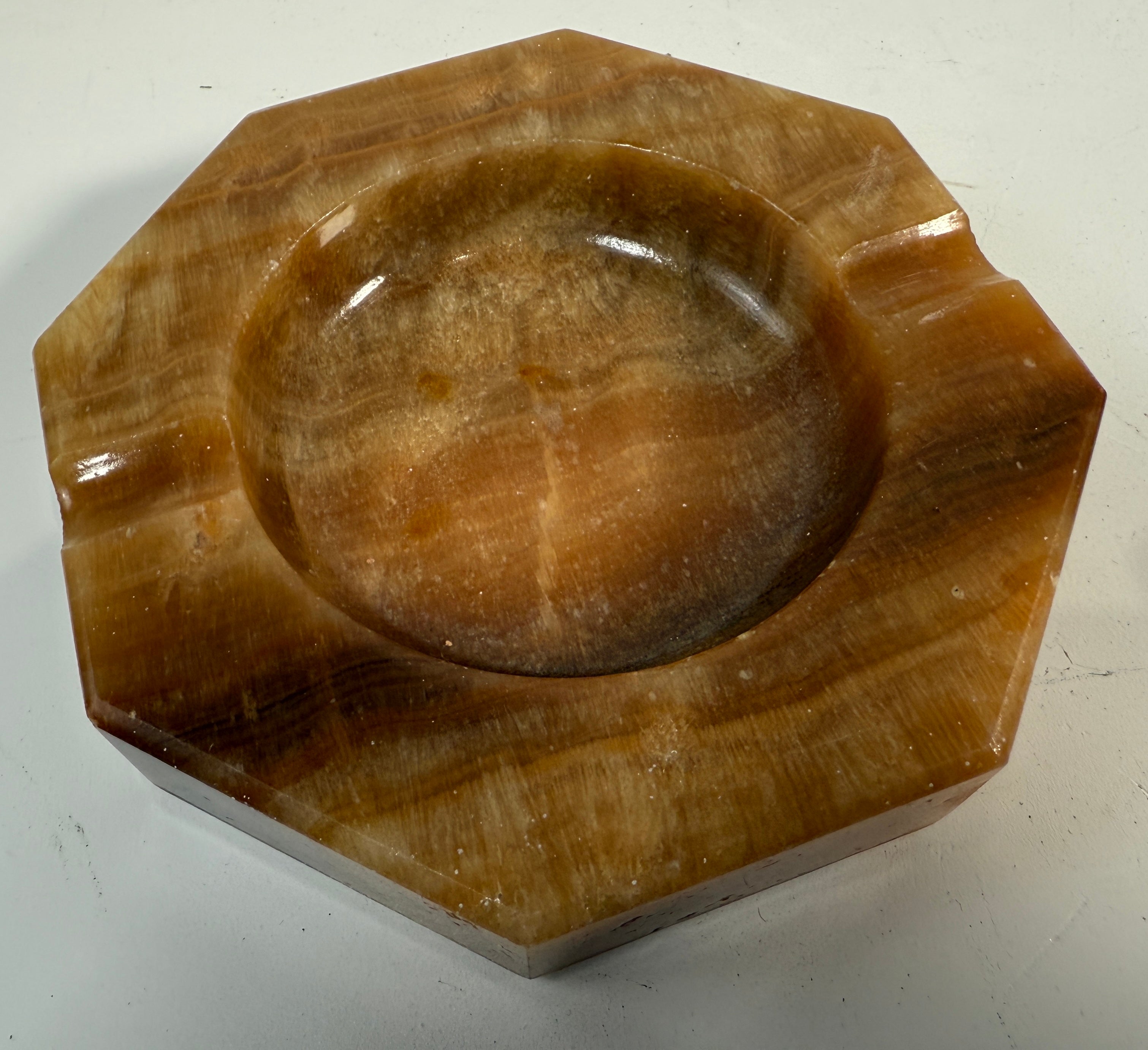 Vintage Onyx Ashtray – Octagonal Brown Stone Catchall