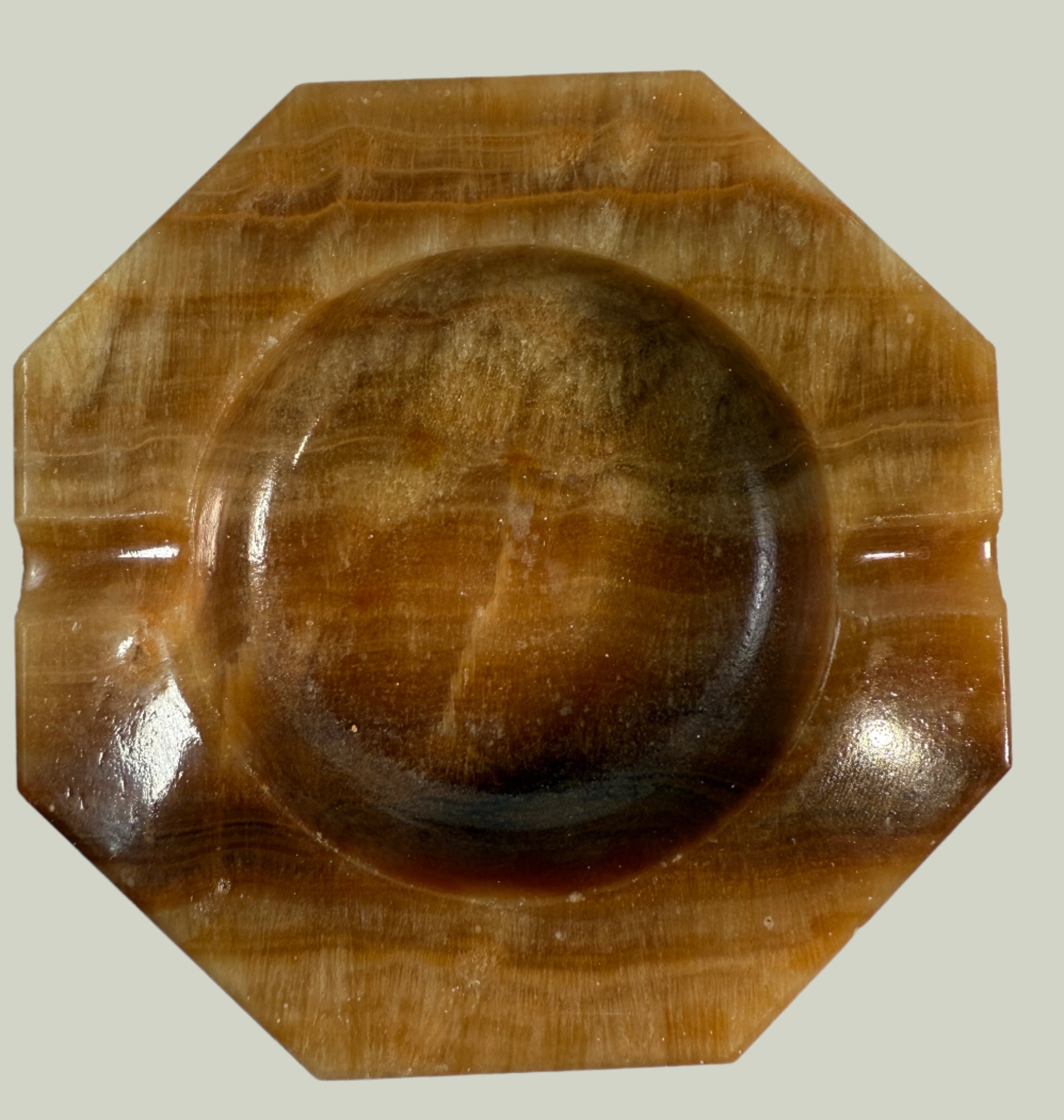 Vintage Onyx Ashtray – Octagonal Brown Stone Catchall