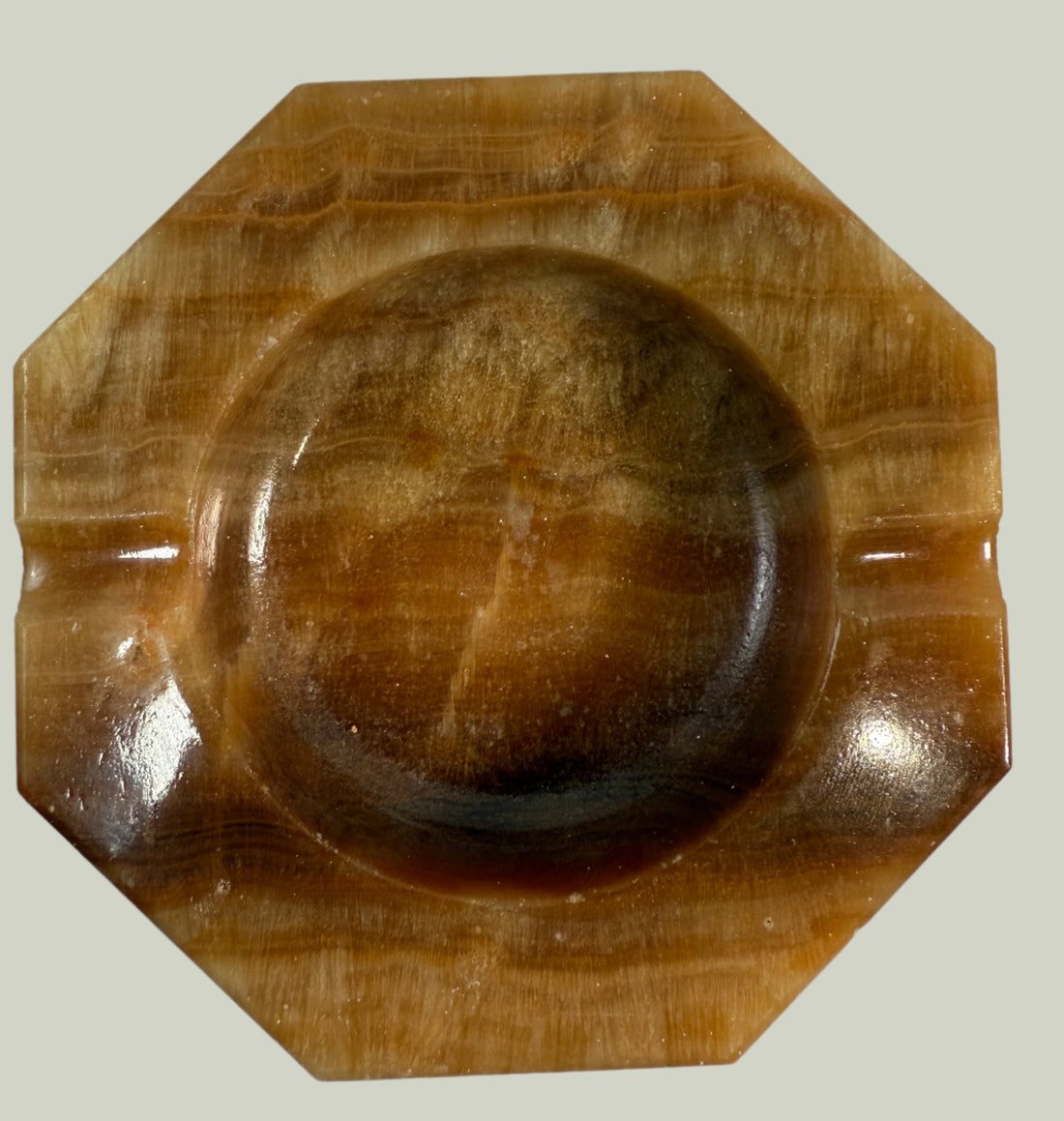 Vintage Onyx Ashtray – Octagonal Brown Stone Catchall