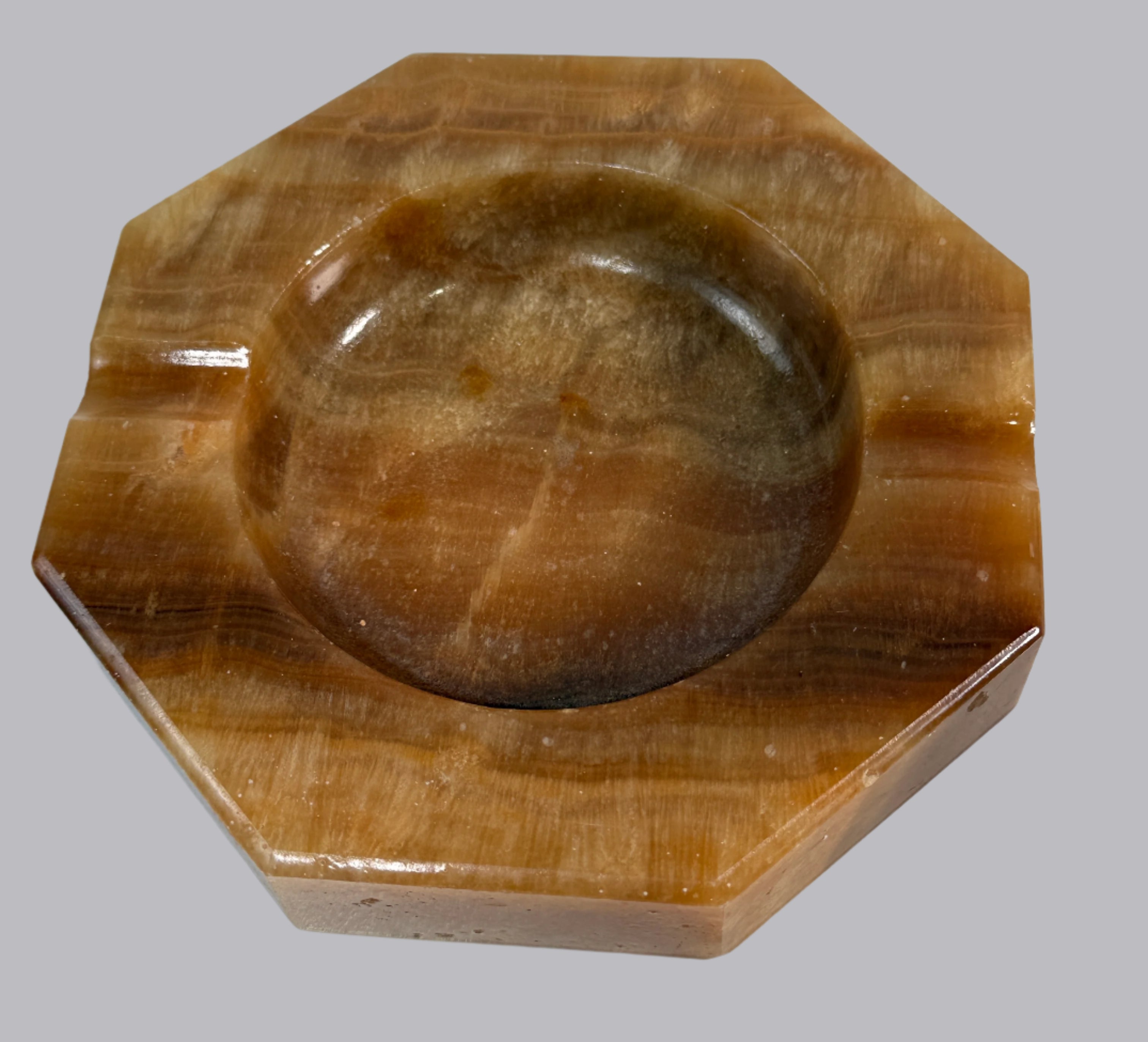 Vintage Onyx Ashtray – Octagonal Brown Stone Catchall