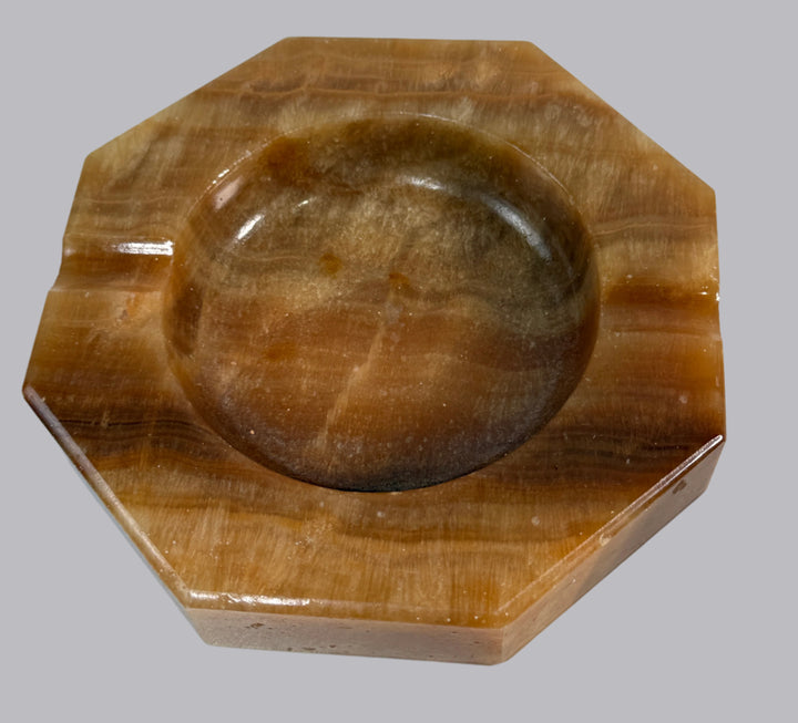 Vintage Onyx Ashtray – Octagonal Brown Stone Catchall