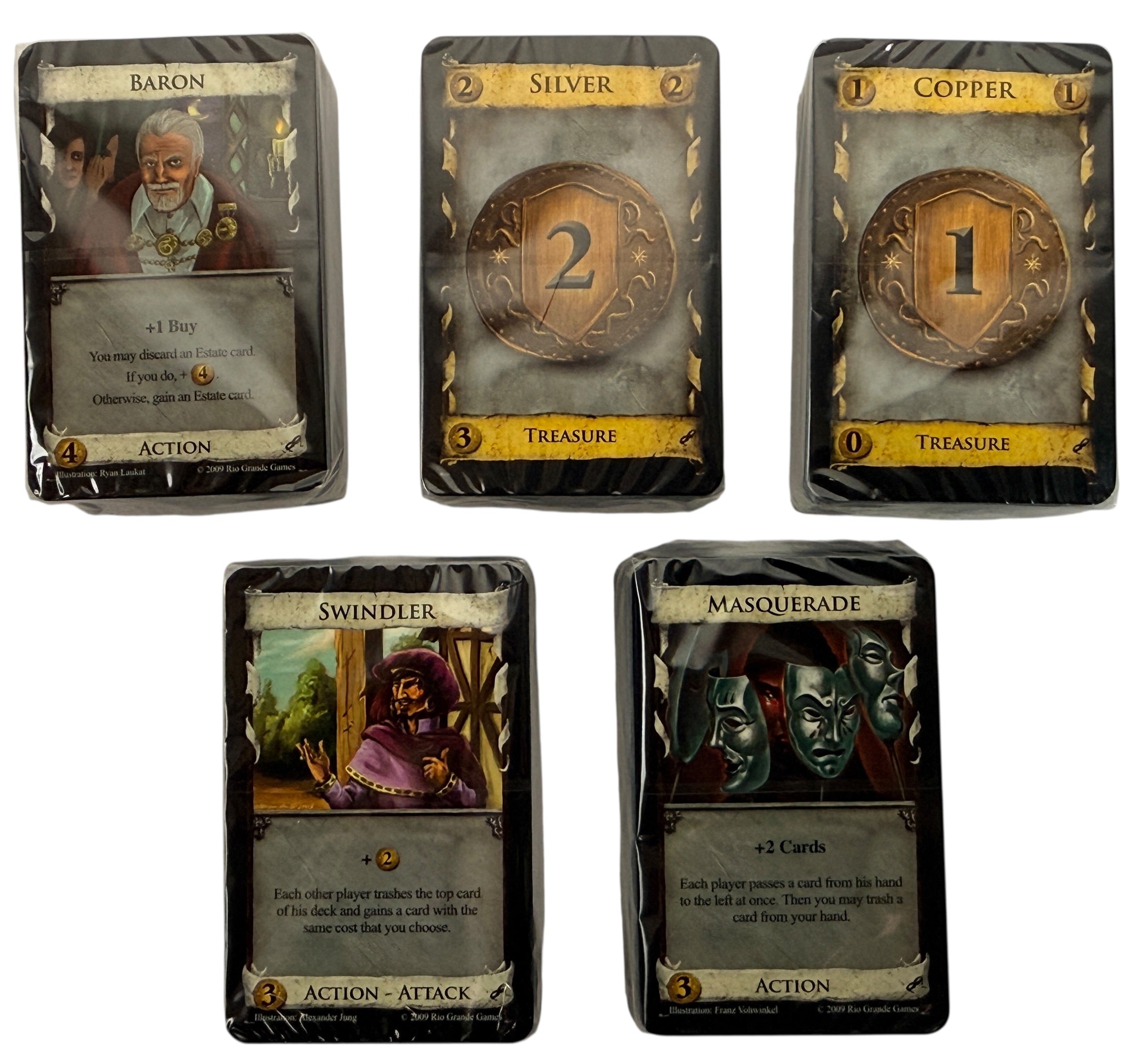 Early 2009 first edition Dominion Intrigue board game expansion. Partial sealed with original box. Classic deck-building strategy by Donald X. Vaccarino.