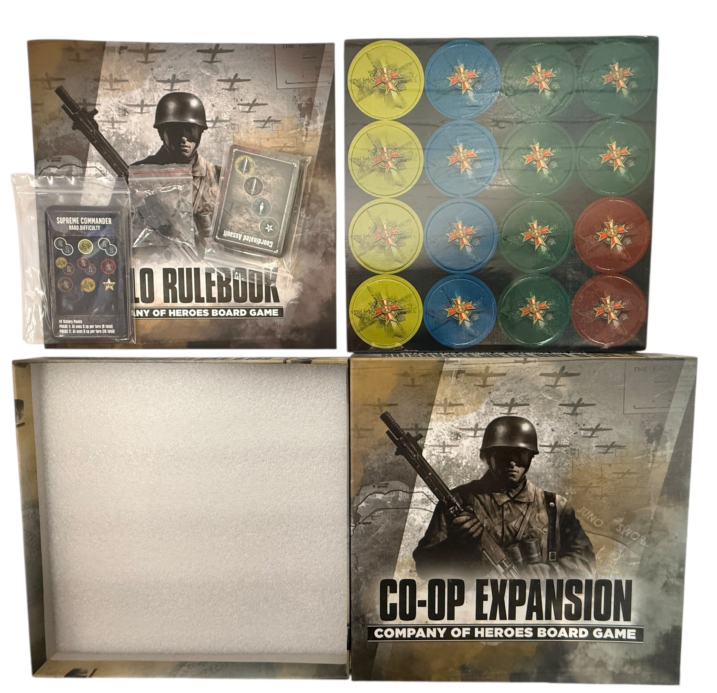 Company of Heroes Solo &amp; Co-Op Expansion adds full AI gameplay for solo or cooperative battles. Complete set in very clean condition.