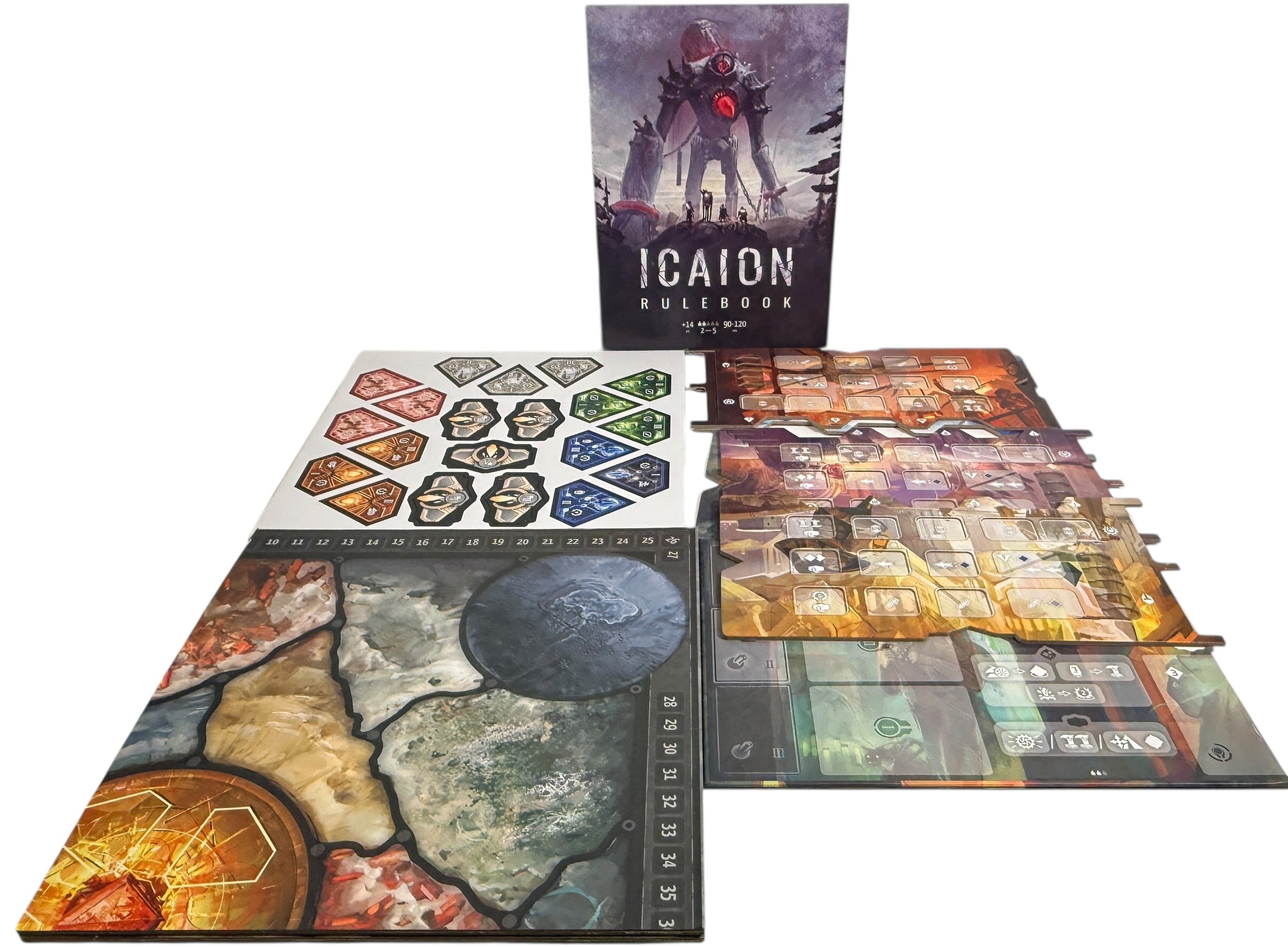 ICAION epic fantasy strategy board game by Tabula Games. Complete core set with miniatures and modular boards. Box wear discounted for value.