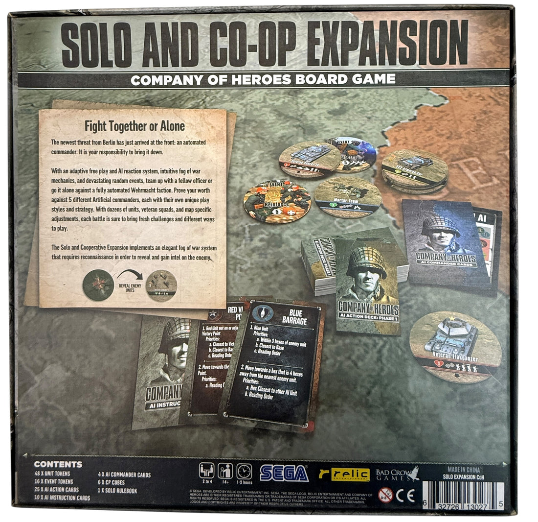Company of Heroes Solo &amp; Co-Op Expansion adds full AI gameplay for solo or cooperative battles. Complete set in very clean condition.