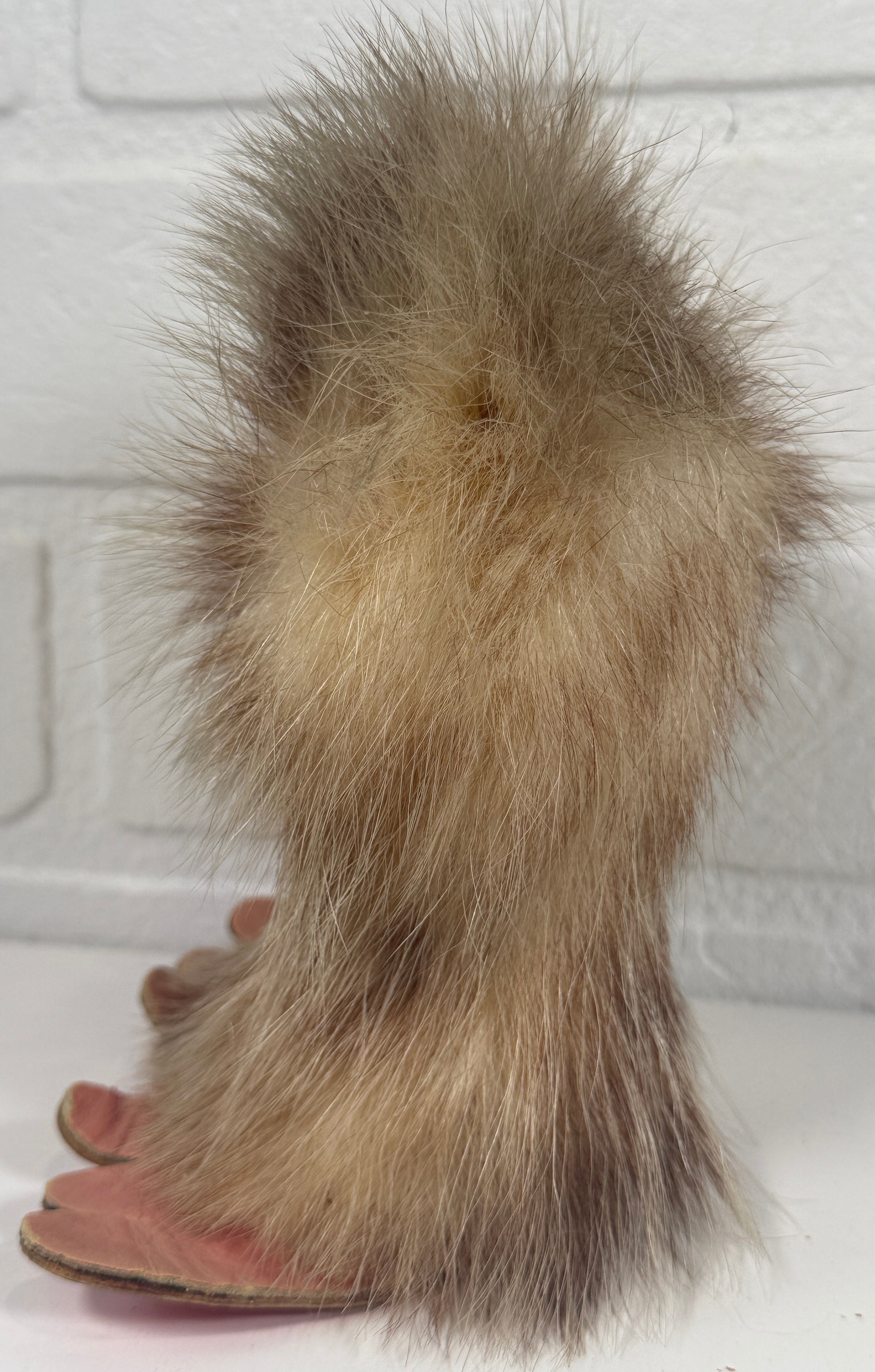 Mid-Century Fur Owl Figurine – Red Felt Feet, Cabin Decor