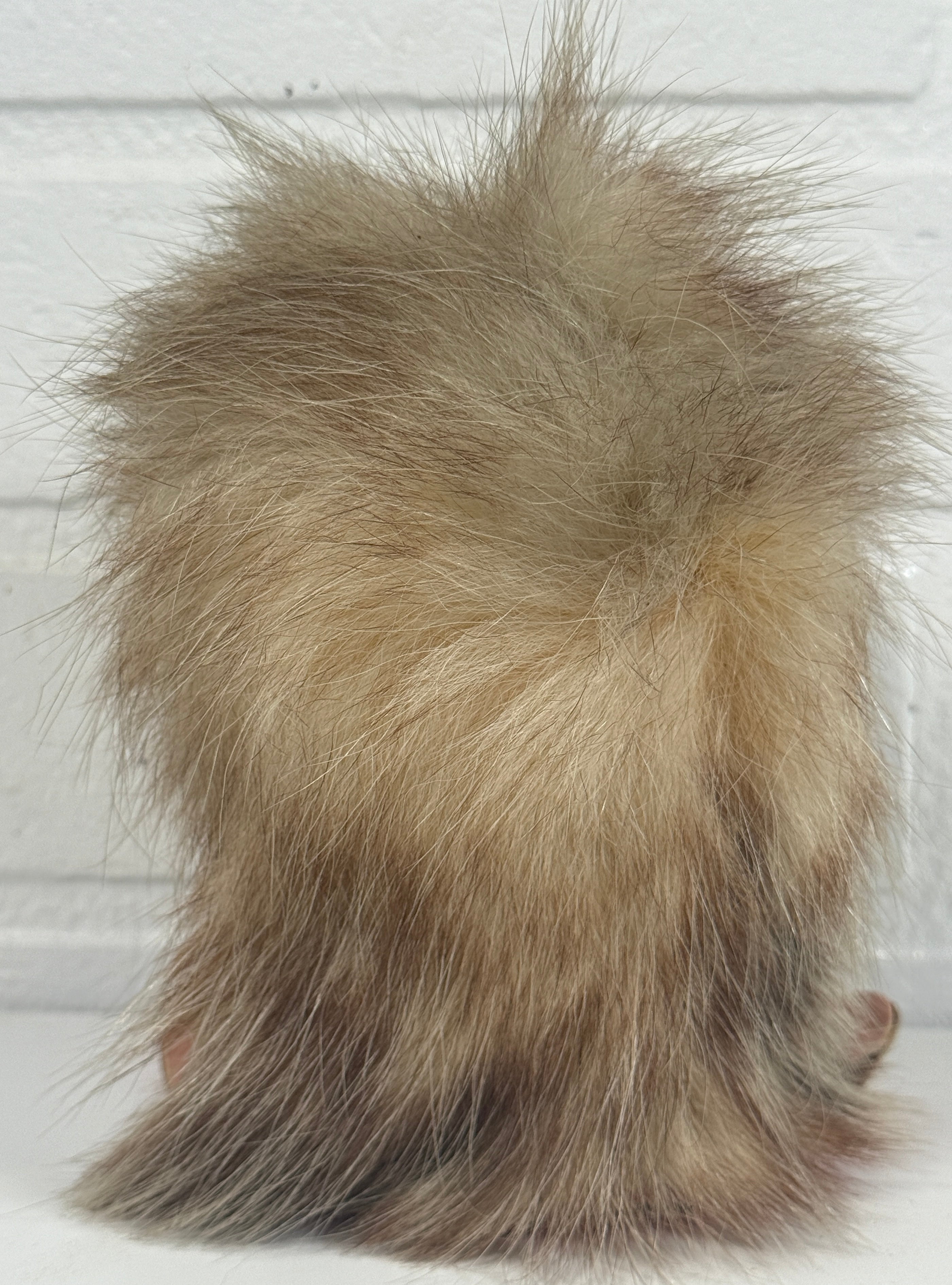 Mid-Century Fur Owl Figurine – Red Felt Feet, Cabin Decor