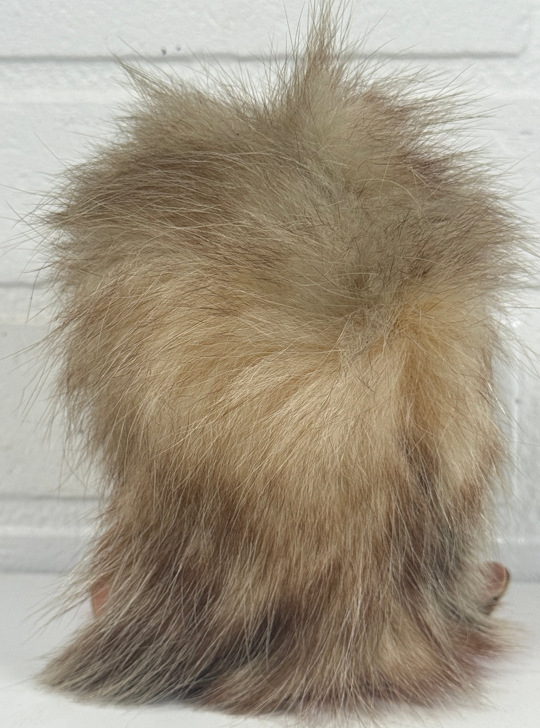 Mid-Century Fur Owl Figurine – Red Felt Feet, Cabin Decor