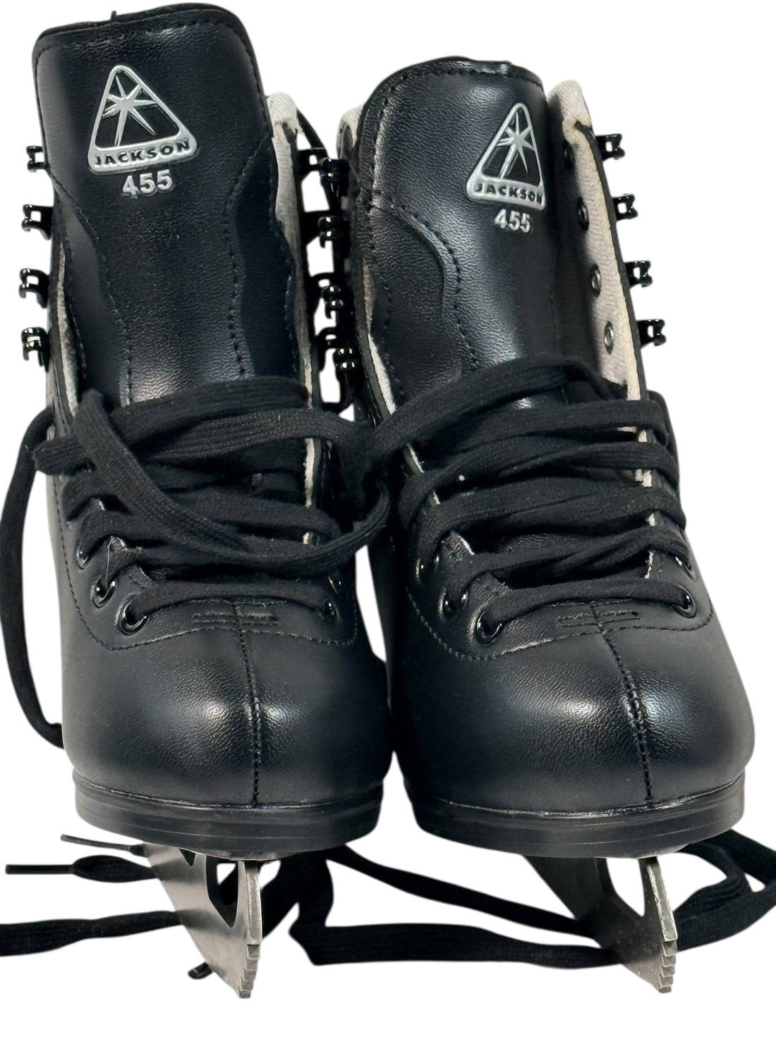 Used Jackson Ultima 455 freestyle figure skates in junior size 13J. Clean condition with stainless blades. Great value skate for beginner skaters.