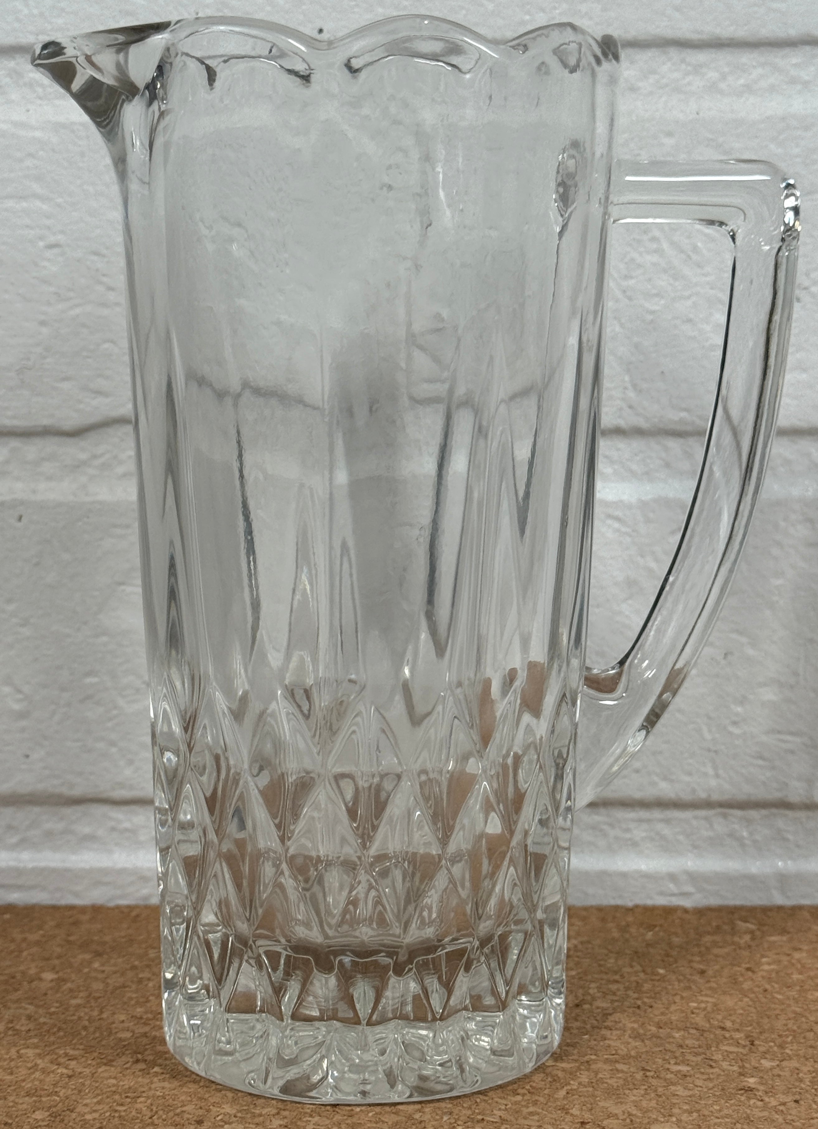 Vintage Crystal Water Pitcher - Creamer– Diamond Cut & Scalloped Rim