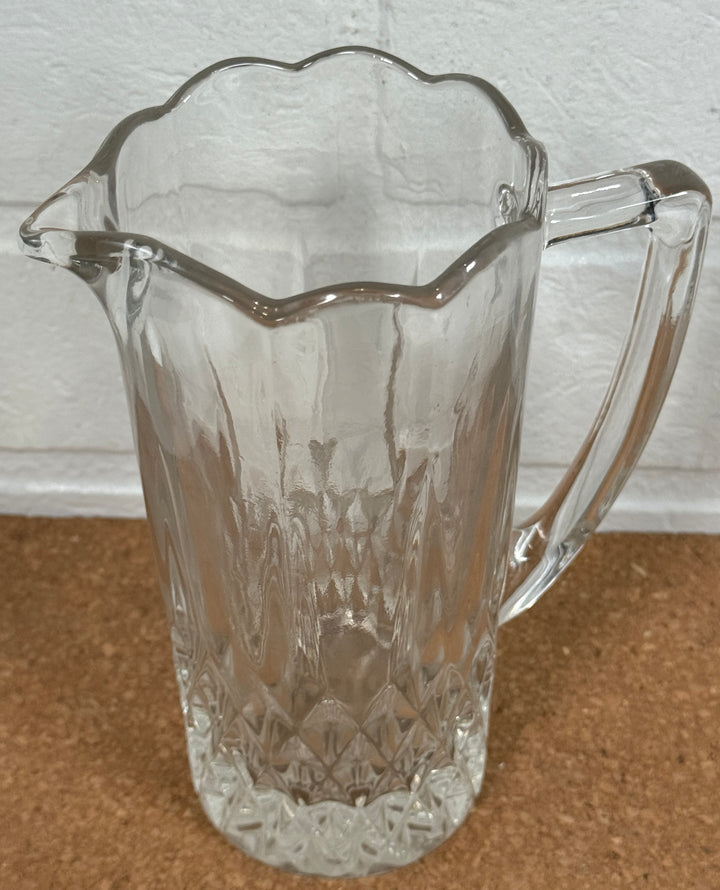 Vintage Crystal Water Pitcher - Creamer– Diamond Cut & Scalloped Rim
