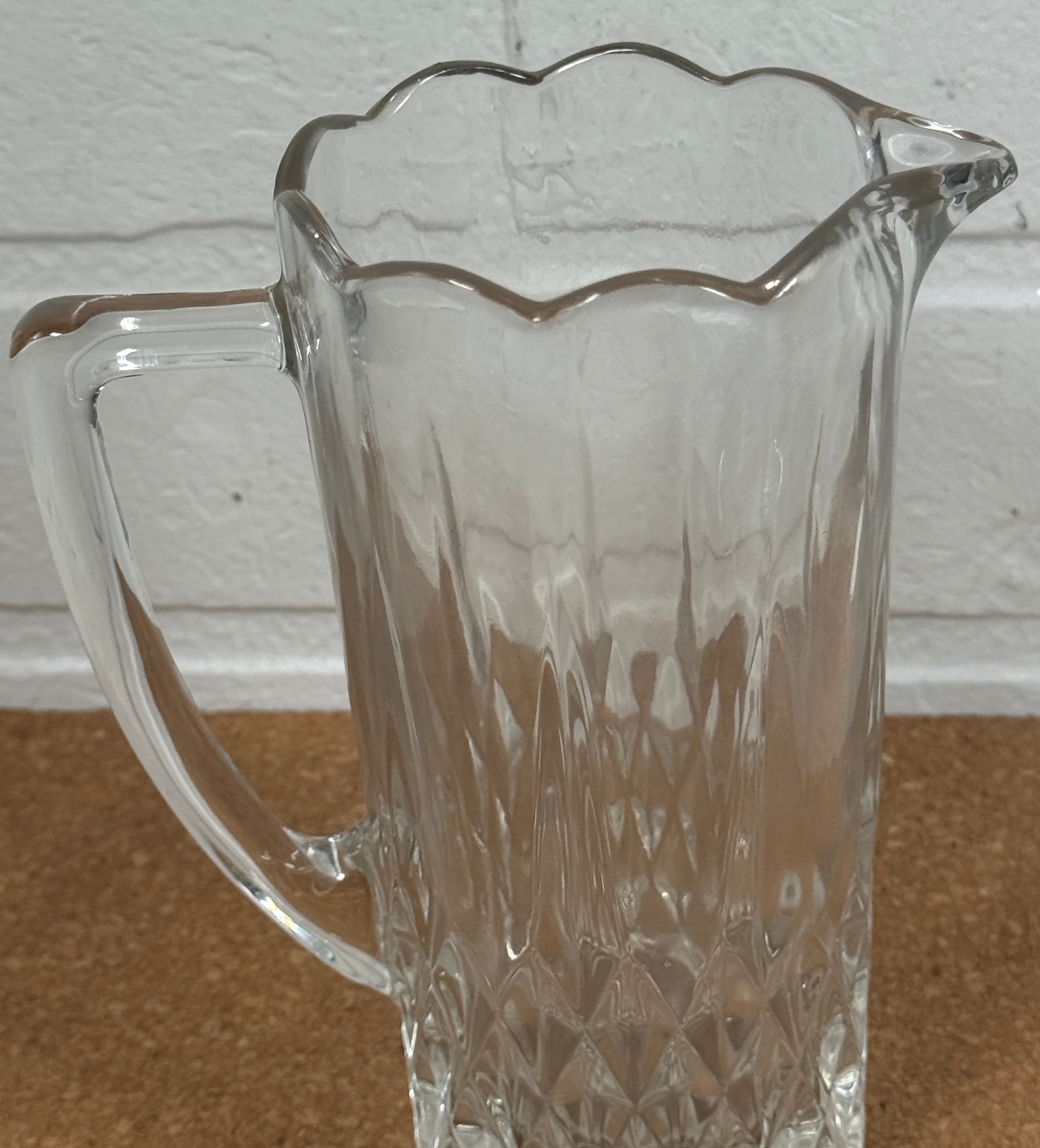 Vintage Crystal Water Pitcher - Creamer– Diamond Cut & Scalloped Rim