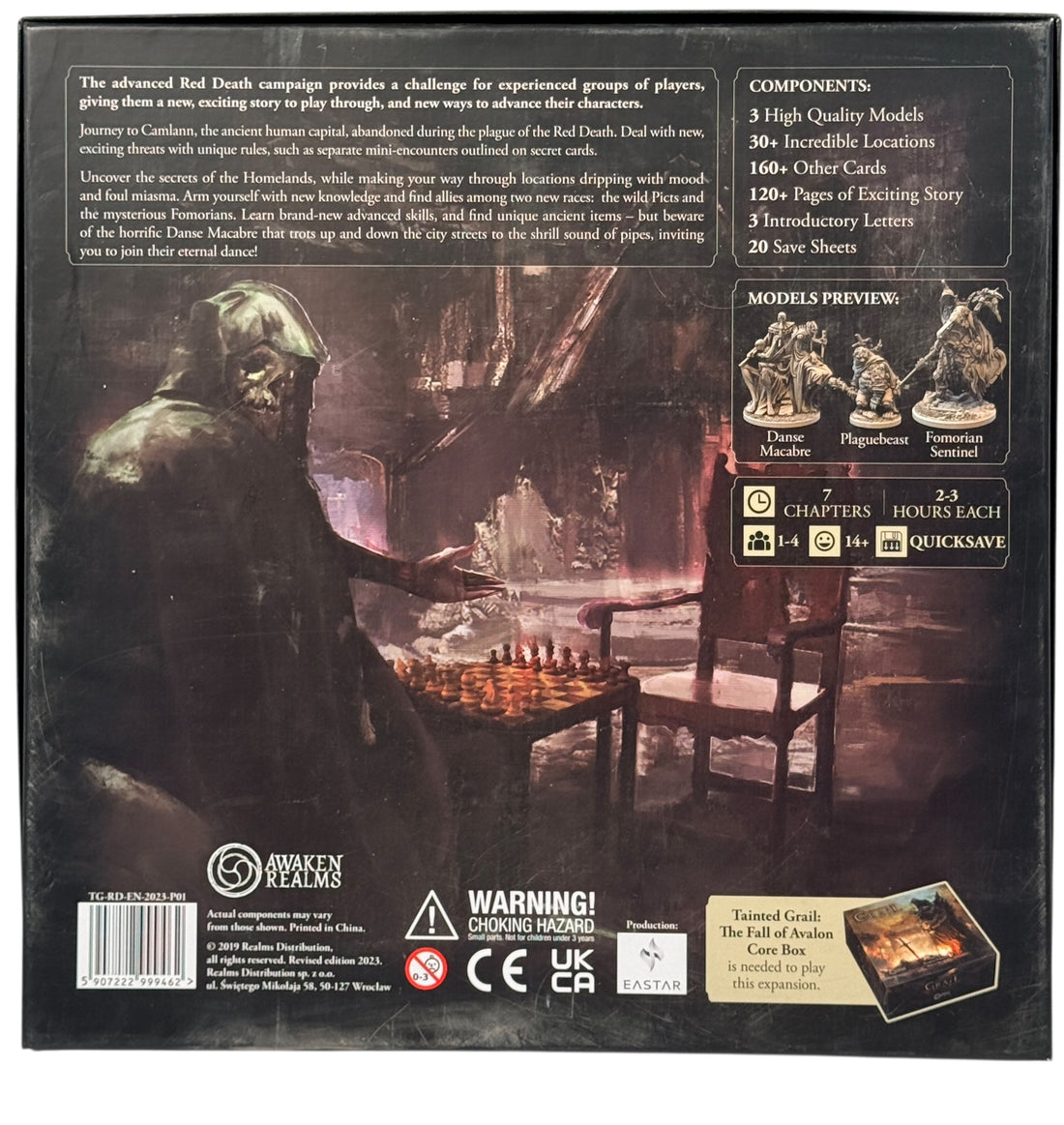 Advanced Red Death campaign expansion for Tainted Grail. Complete with miniatures, journal, and story content. Requires Fall of Avalon core box.