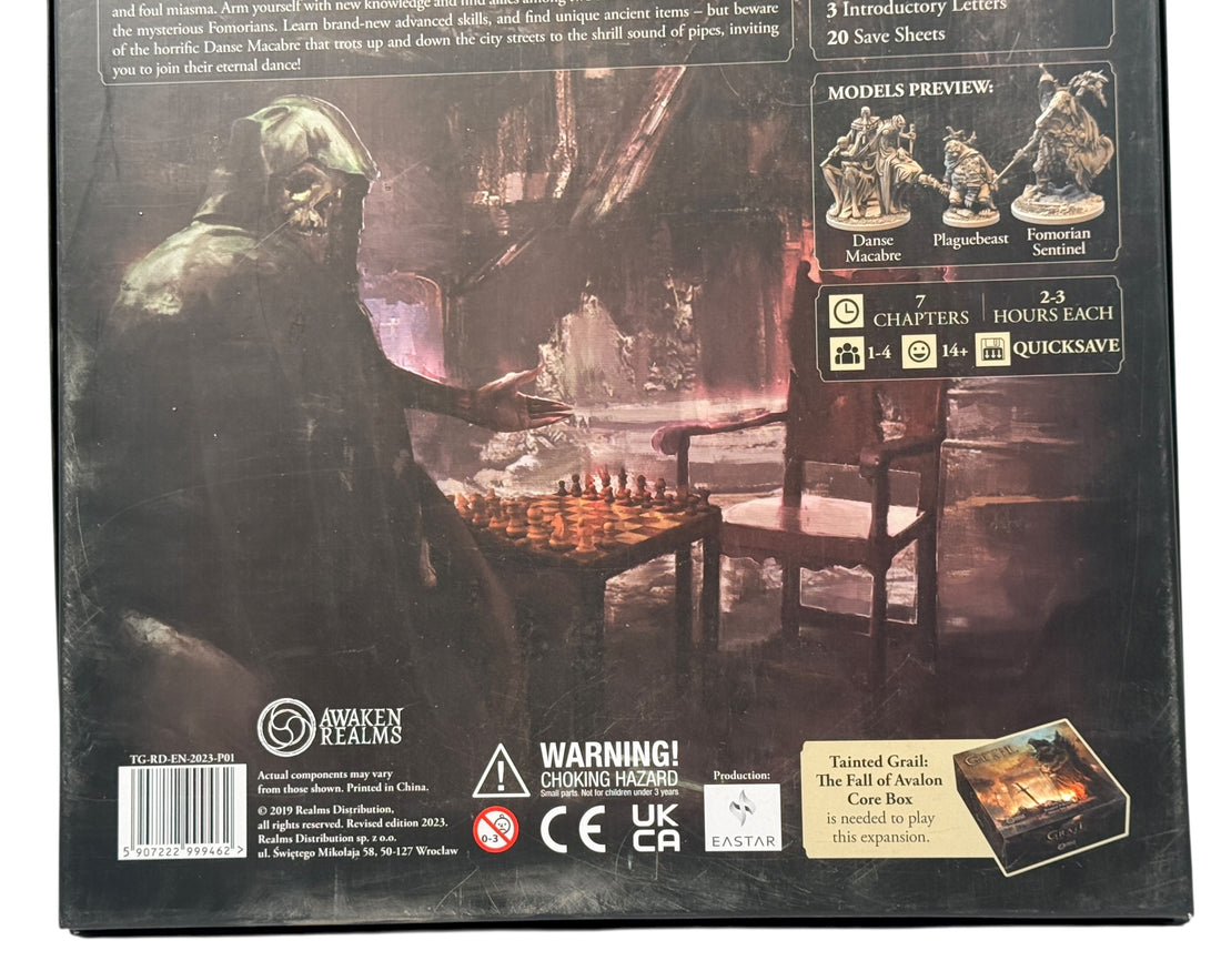 Advanced Red Death campaign expansion for Tainted Grail. Complete with miniatures, journal, and story content. Requires Fall of Avalon core box.