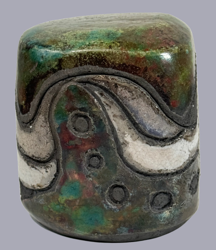 Boîte en céramique Raku – Signée, motif abstrait émaillé