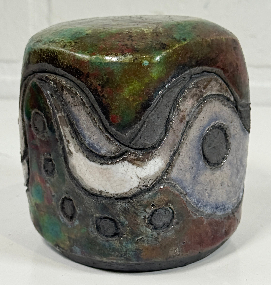 Raku Pottery Box – Signed, Abstract Glaze Design