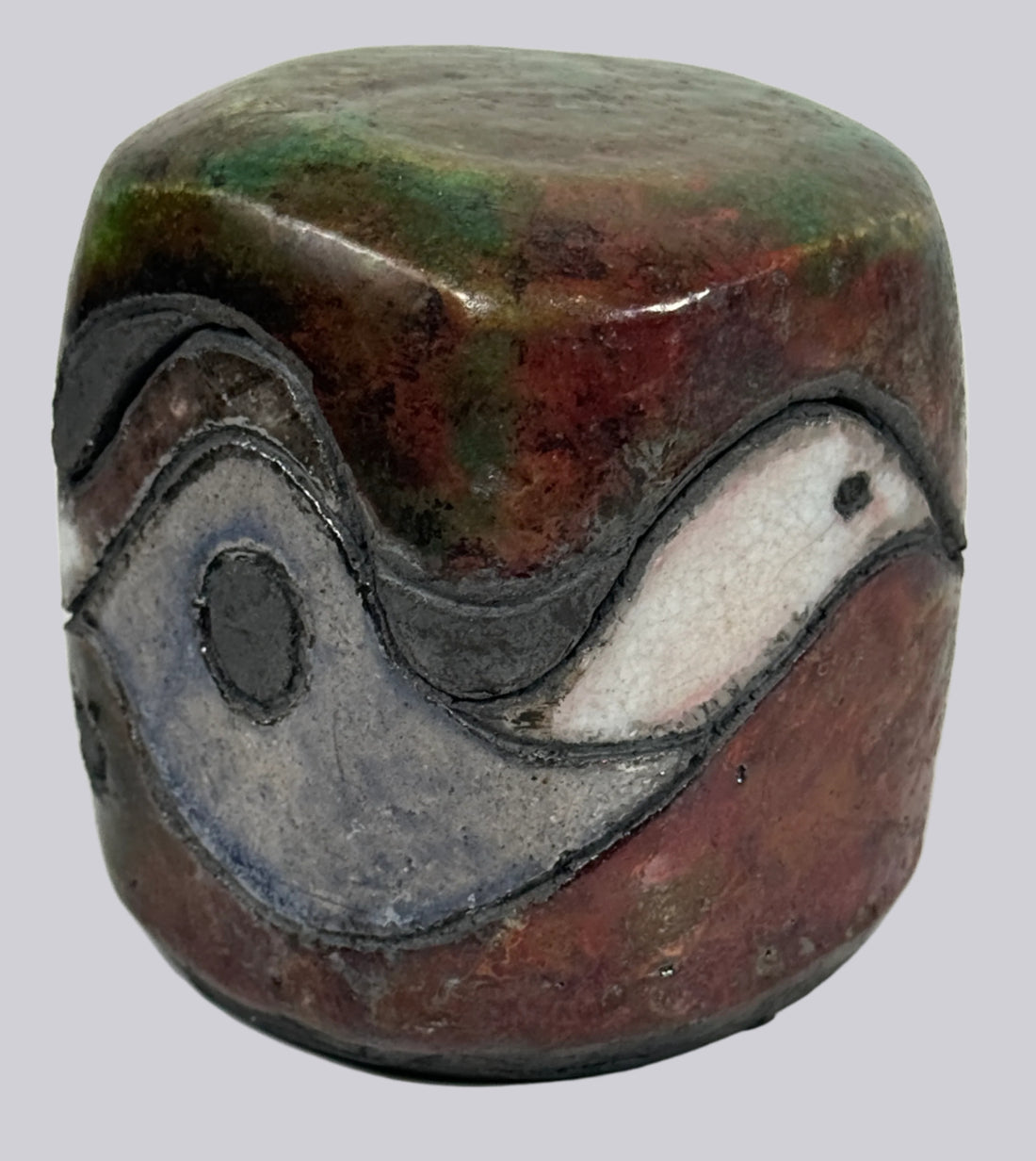 Raku Pottery Box – Signed, Abstract Glaze Design
