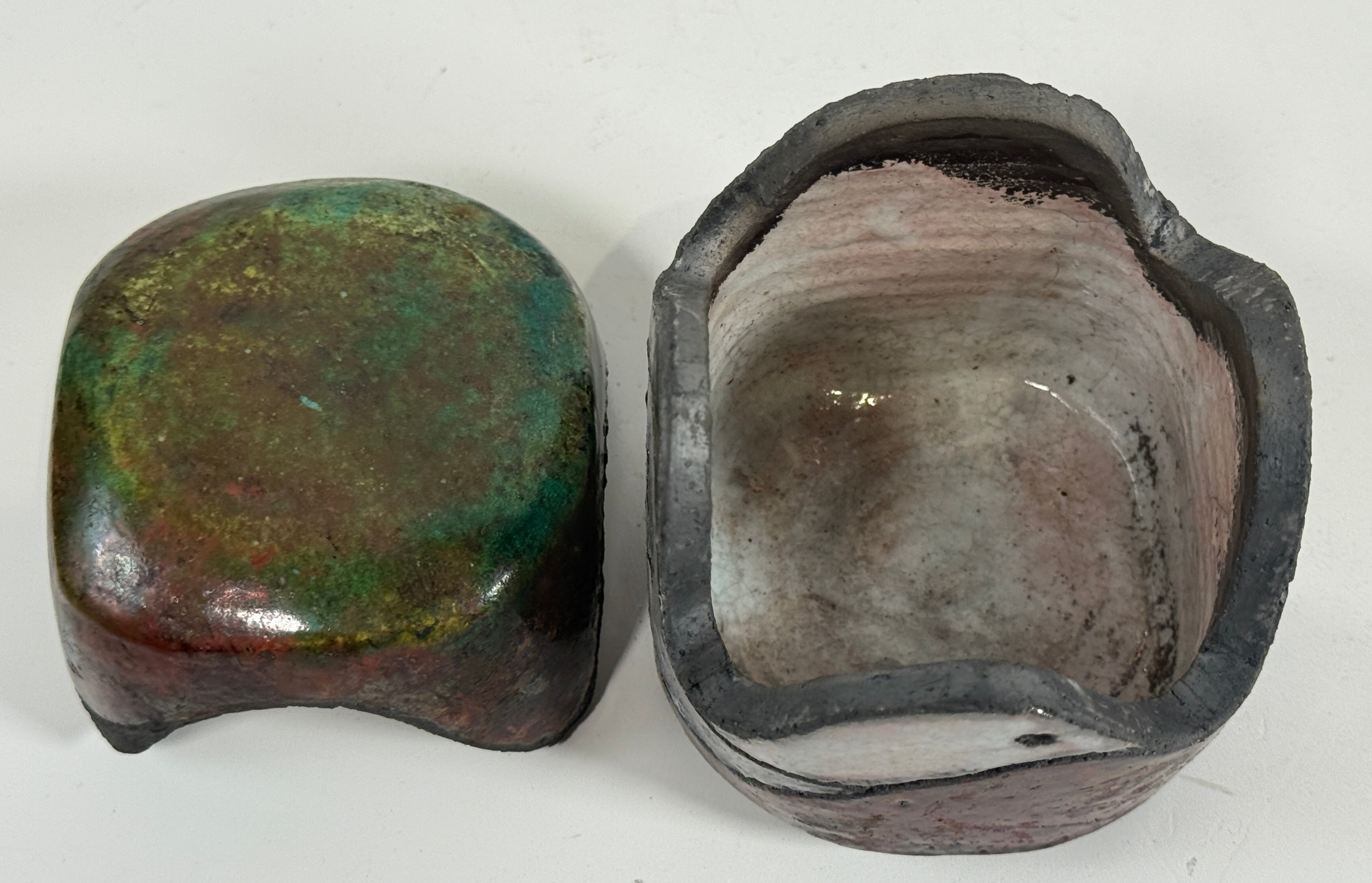 Raku Pottery Box – Signed, Abstract Glaze Design