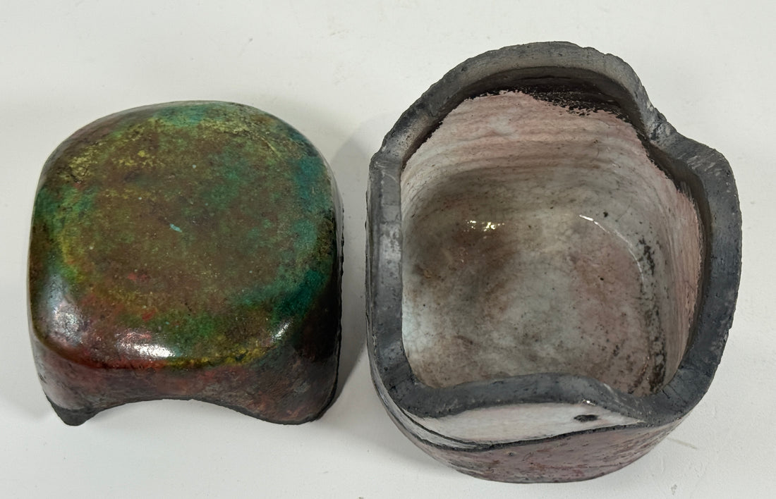 Raku Pottery Box – Signed, Abstract Glaze Design