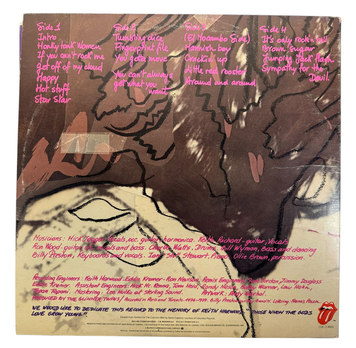 1977 Rolling Stones Love You Live 2xLP Canadian pressing. Complete with purple inner sleeves. VG+ vinyl, classic Stones live album.