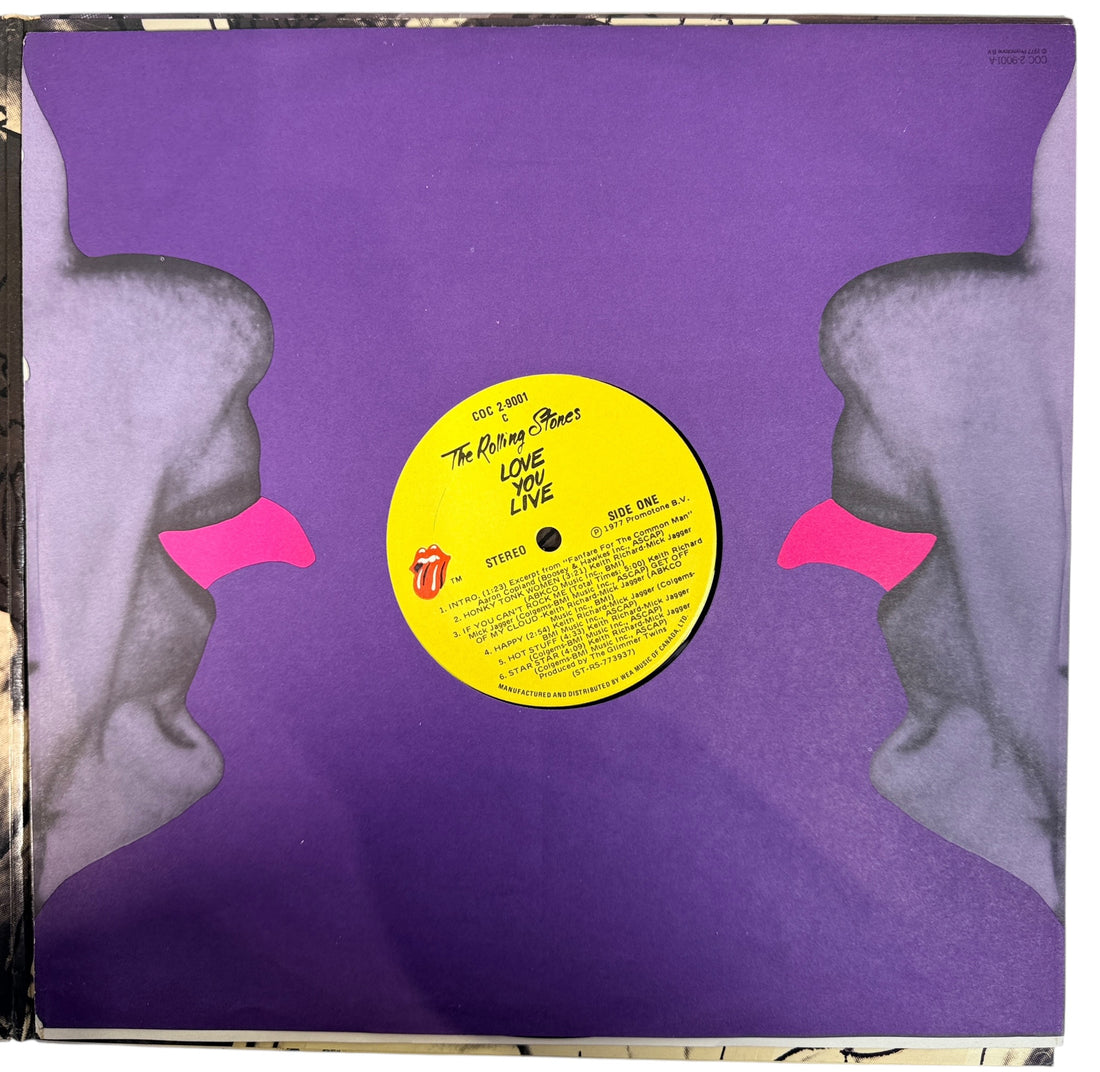1977 Rolling Stones Love You Live 2xLP Canadian pressing. Complete with purple inner sleeves. VG+ vinyl, classic Stones live album.