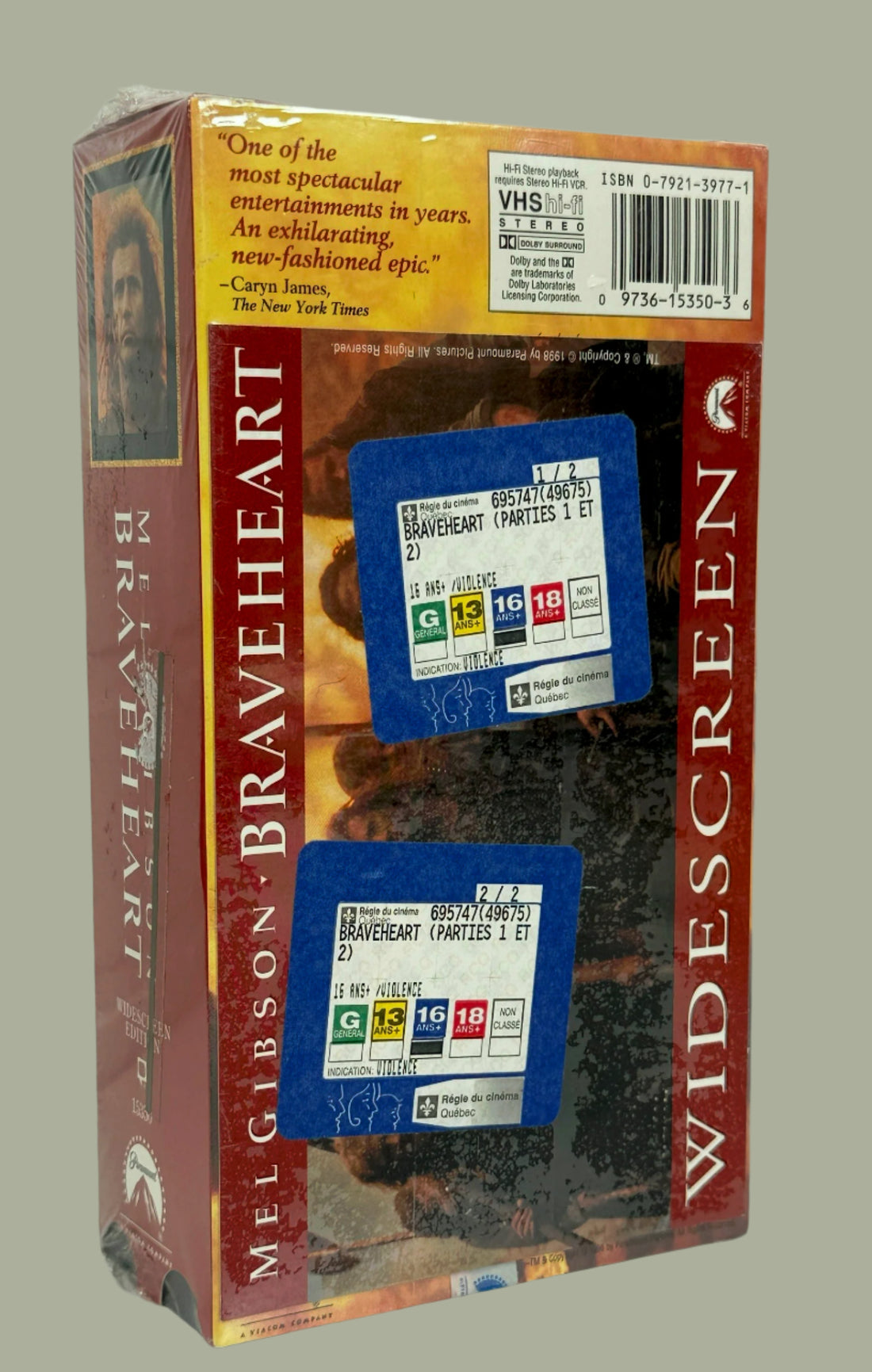 VHS tape in a 'Brave Heart' box with a red label on a white background