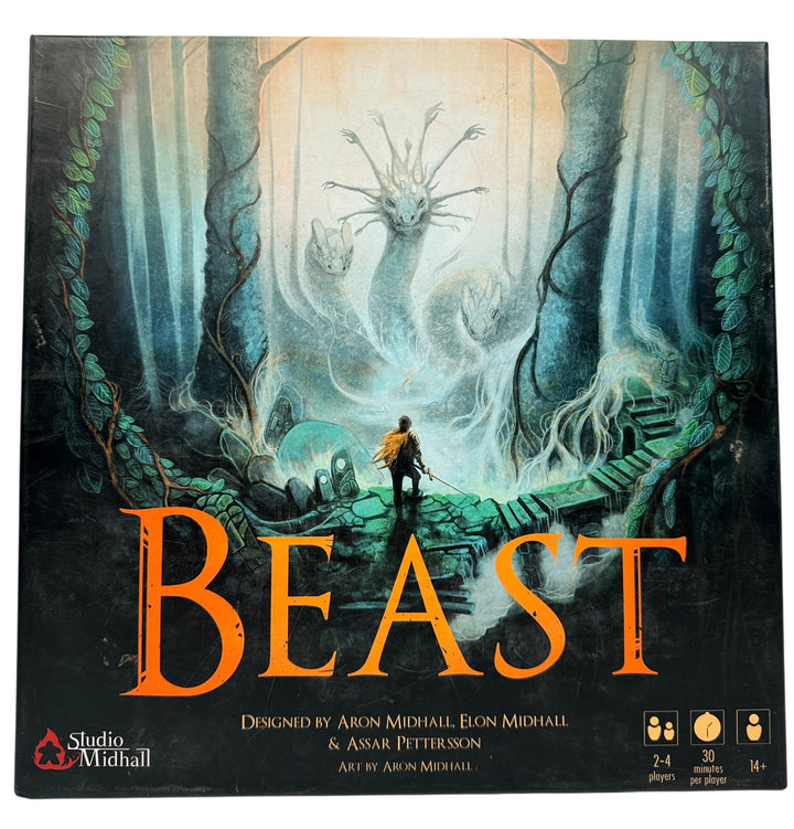 Beast asymmetric strategy board game by Studio Midhall. Complete VG+ copy with all cards, boards, and tokens. Fast hidden-movement fantasy gameplay.