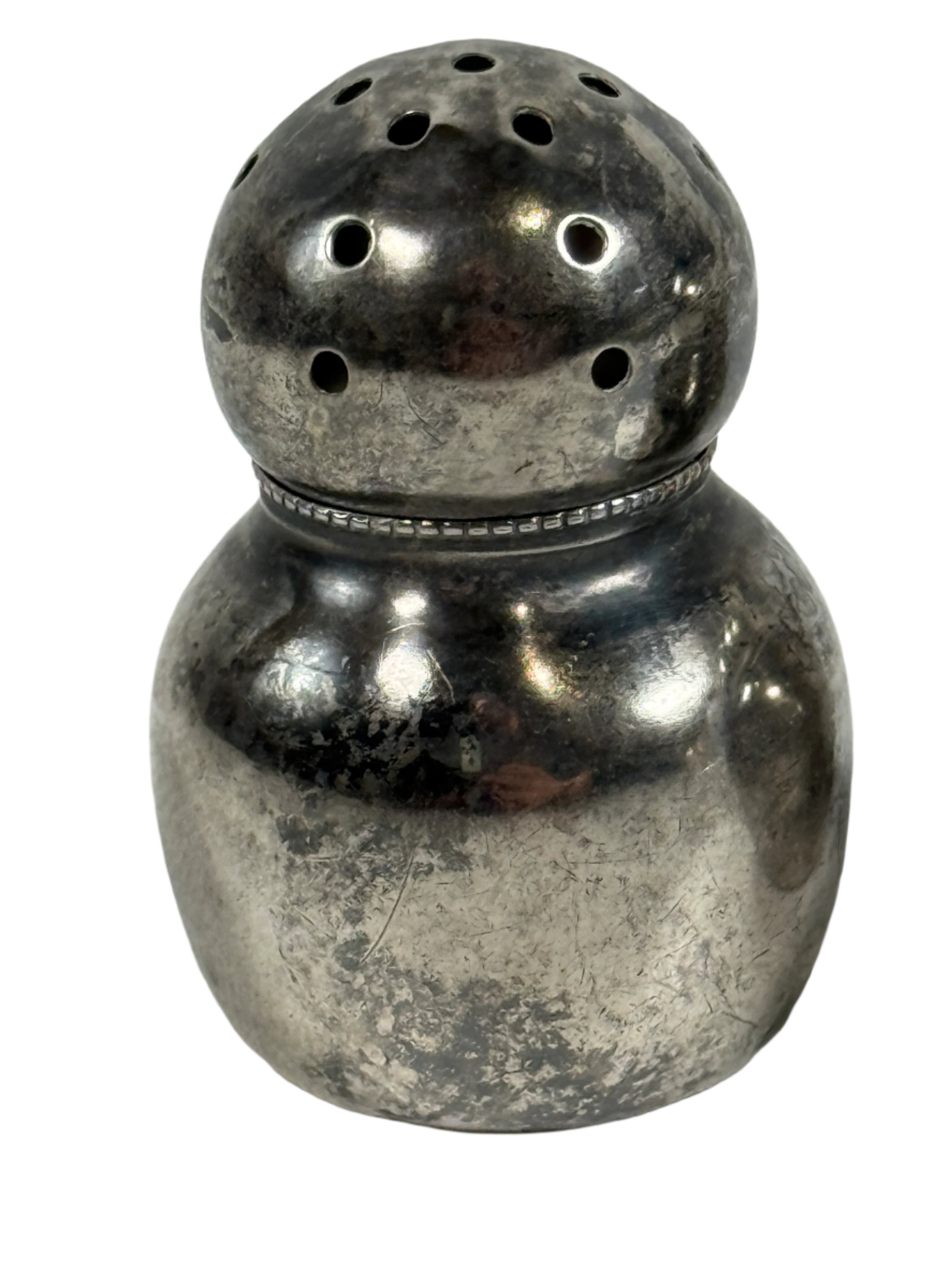 Silver pepper shaker on a white background