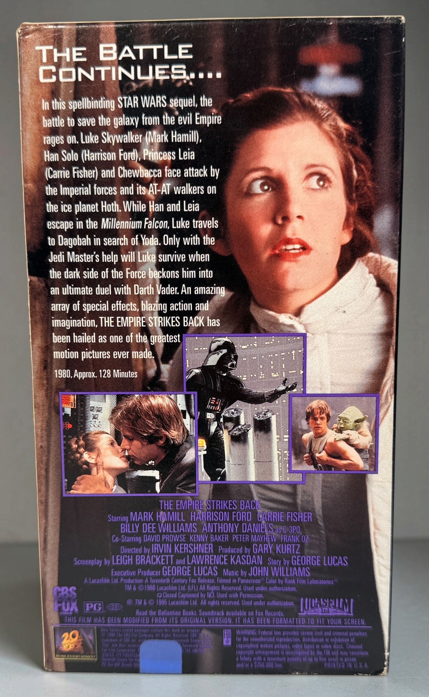1995 Star Wars The Empire Strikes Back VHS, THX Digitally Mastered CBS/Fox release with original Stormtrooper slipcase. Vintage Star Wars collectible.