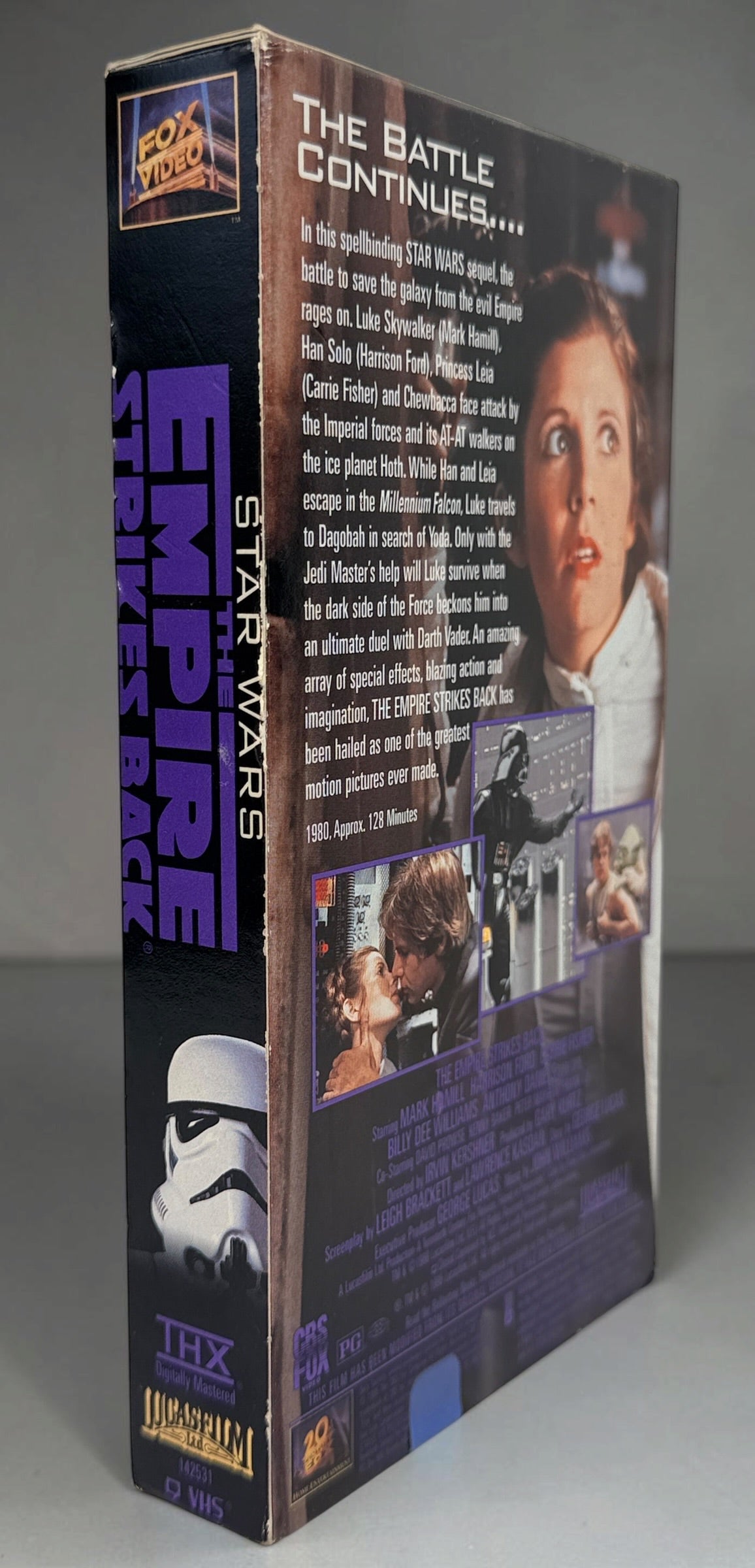 1995 Star Wars The Empire Strikes Back VHS, THX Digitally Mastered CBS/Fox release with original Stormtrooper slipcase. Vintage Star Wars collectible.