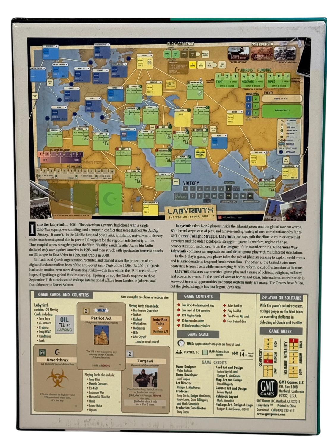 GMT Labyrinth The War on Terror 2nd Edition strategy board game. Complete, excellent condition, mounted map, solo or 2-player classic.