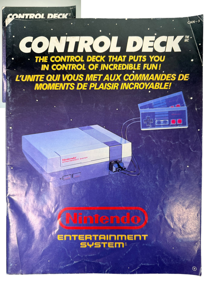 Original 1989 Nintendo NES Control Deck CAN-3 Canadian bilingual English/French instruction manual, distributed by Mattel Canada and made in Japan.