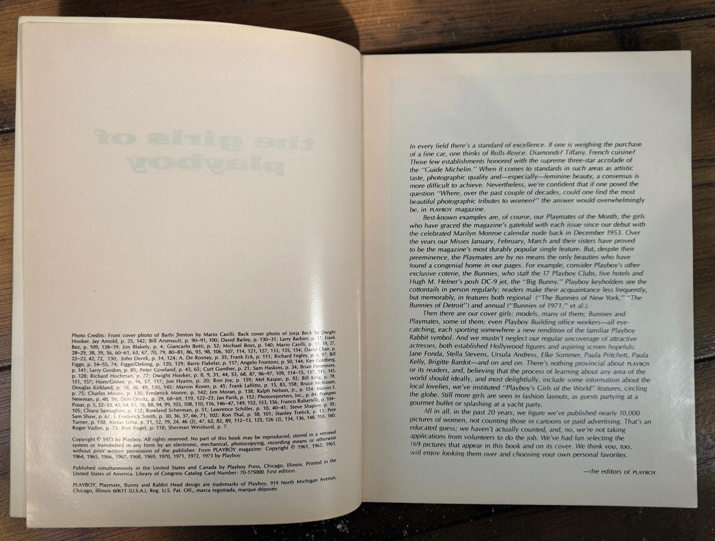 Vintage 1973 The Girls of Playboy Vol. 1 first edition featuring Barbi Benton. Original Playboy Press photography book with 169 photographs.