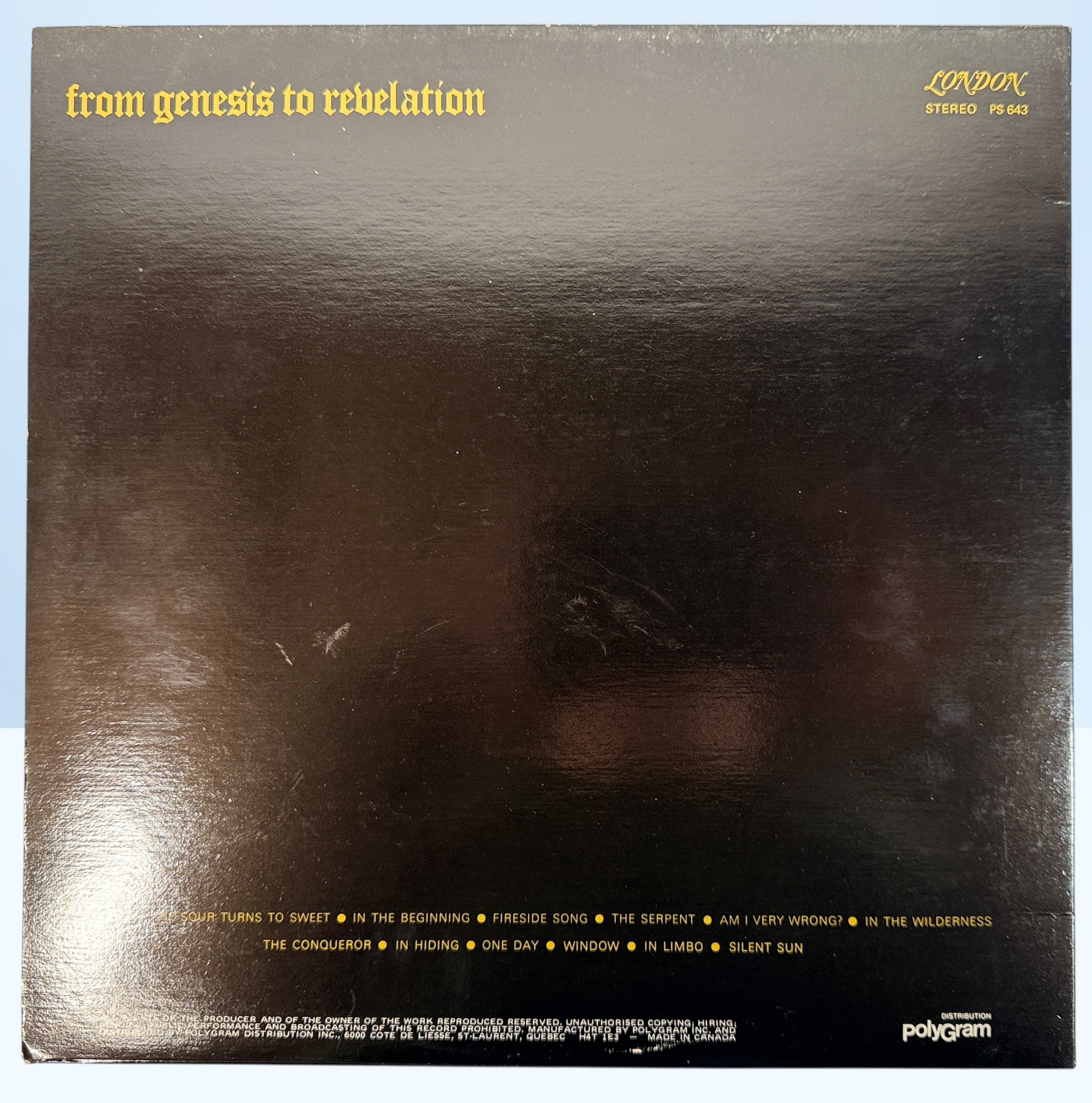 Genesis debut LP From Genesis to Revelation, 1969 Canadian London stereo pressing. Classic early prog rock album, VG vinyl and sleeve condition.