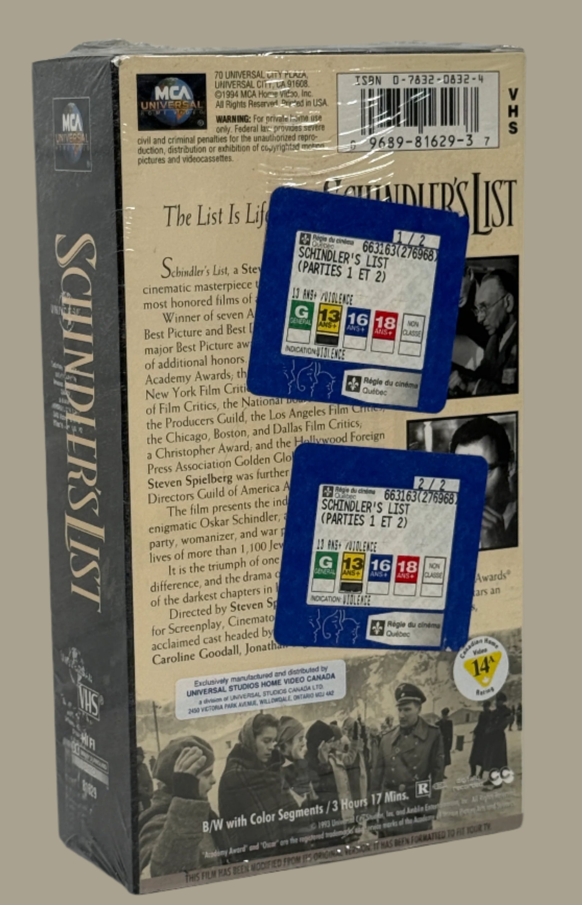 Schindler’s List (1993) – Sealed 2-Tape VHS Box Set – MCA Canada