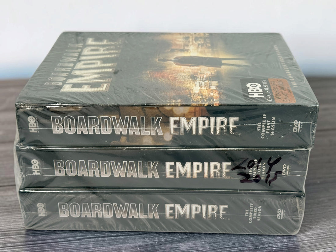 Factory-sealed Boardwalk Empire Seasons 1–3 HBO DVD box sets starring Steve Buscemi. Original Region 1 releases, three complete seasons.