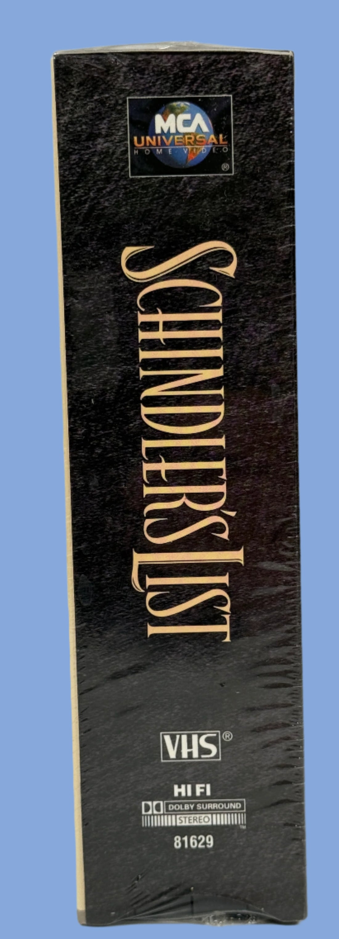 VHS tape of 'Schindler's List' on a textured white background