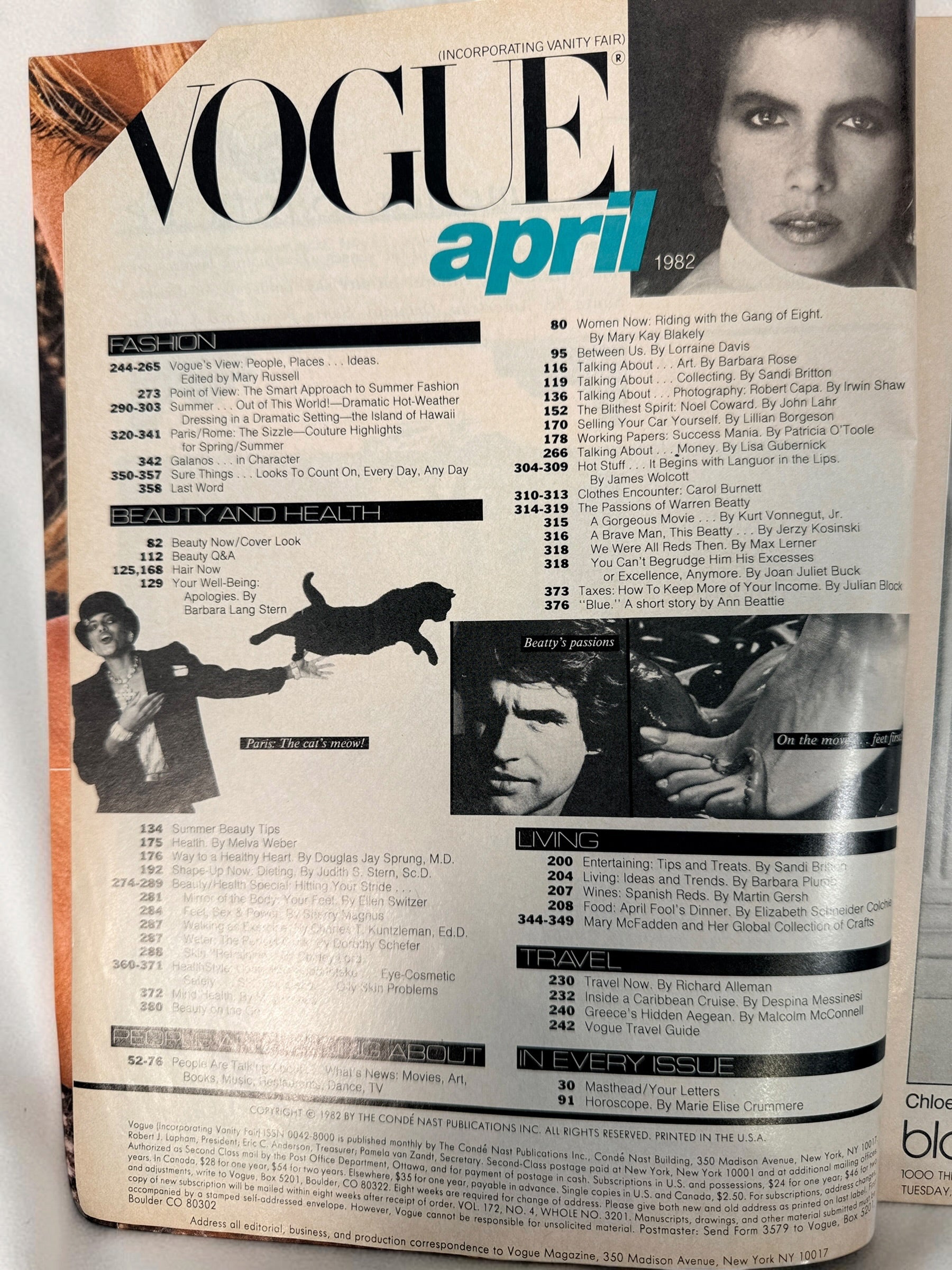 Vintage Vogue April 1982 with Rosemary McGrotha photographed by Richard Avedon. Original U.S. newsstand issue with iconic 1980s fashion photography.