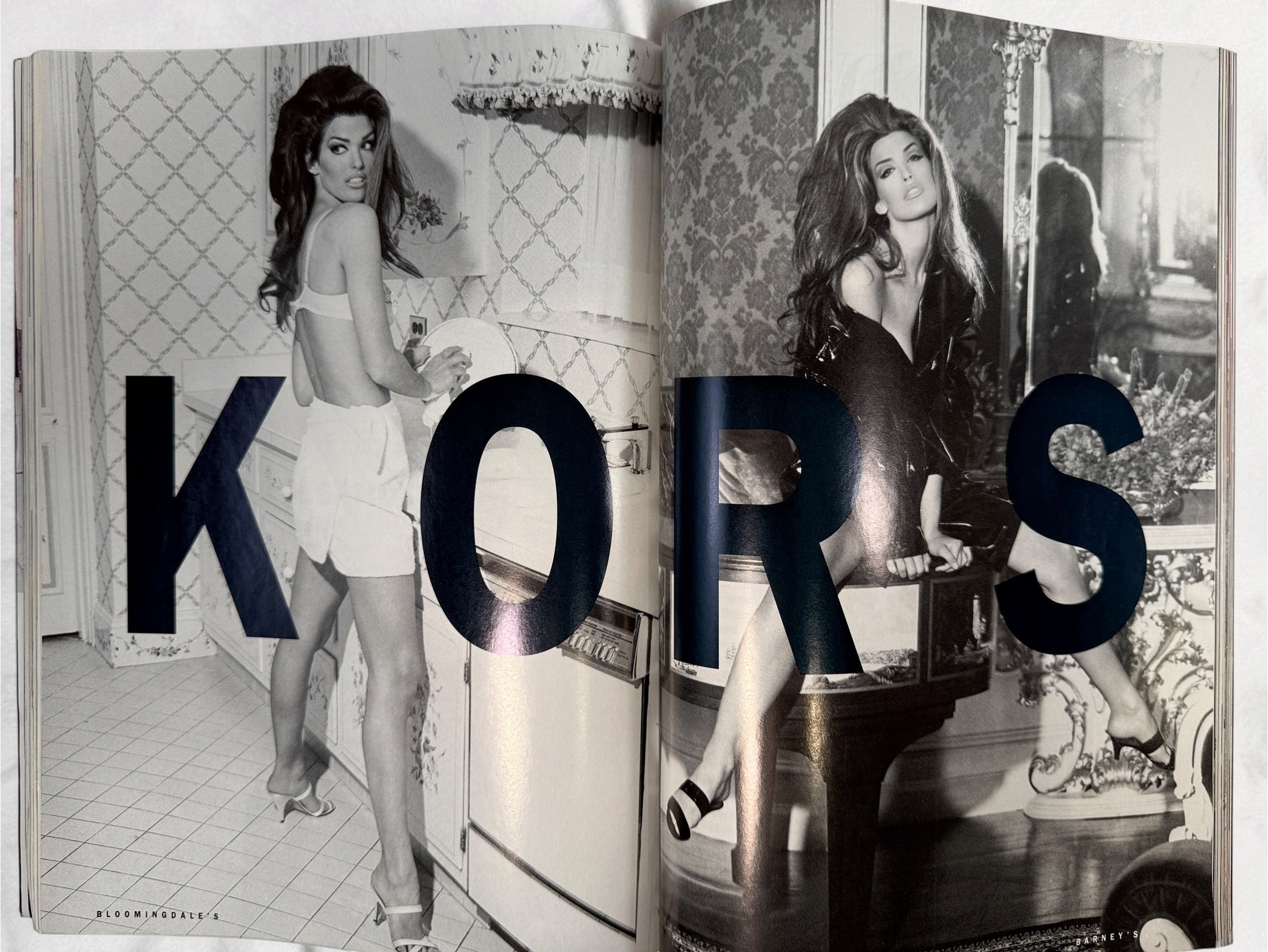 Vintage Vogue March 1992 magazine featuring Karen Mulder, with classic 1990s fashion, Cindy Crawford, Giorgio Armani editorials and advertising.