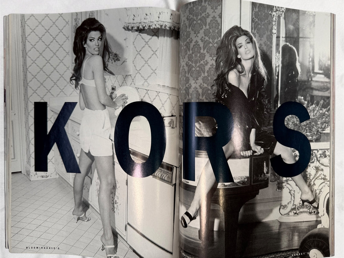 Vintage Vogue March 1992 magazine featuring Karen Mulder, with classic 1990s fashion, Cindy Crawford, Giorgio Armani editorials and advertising.