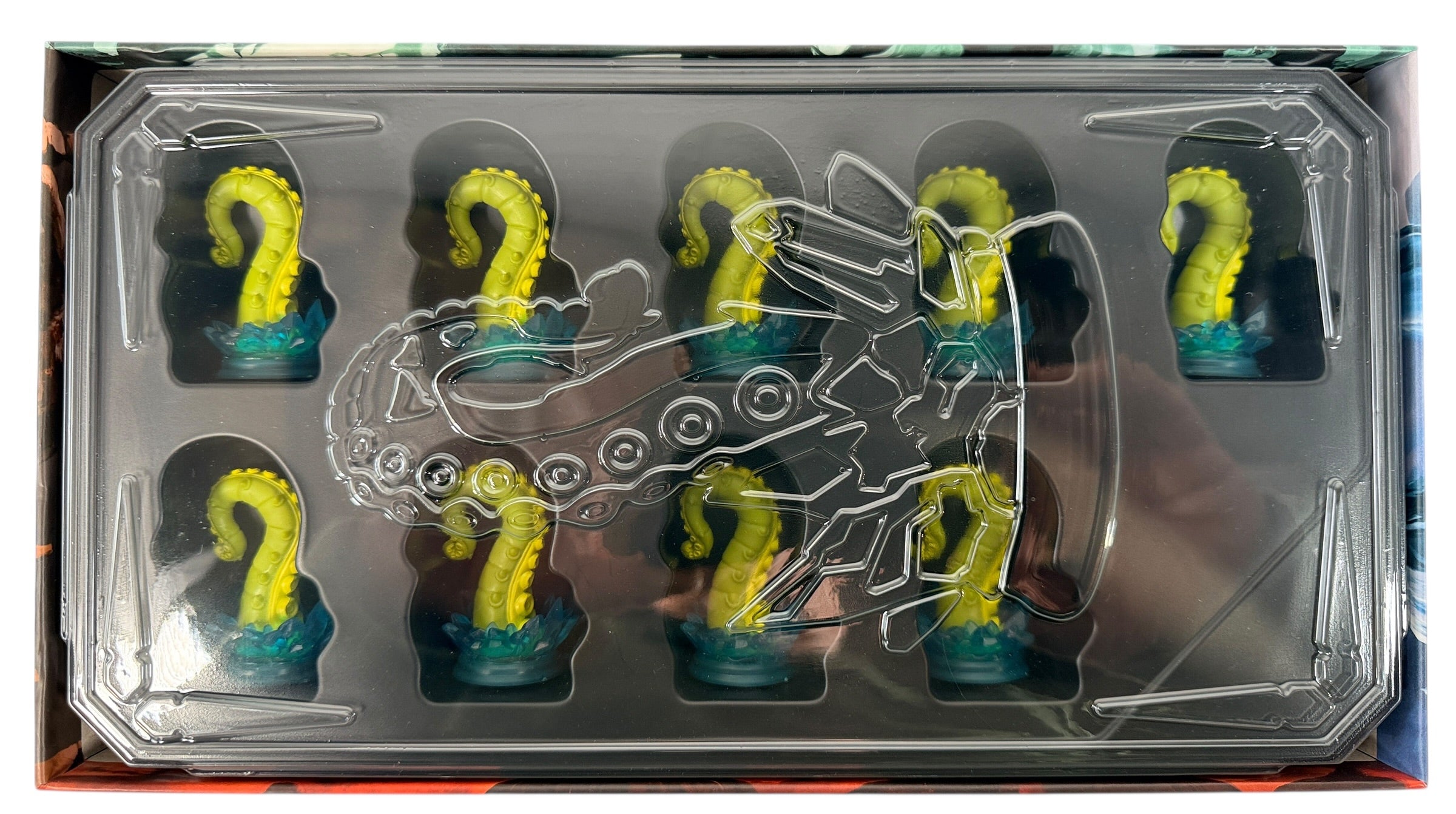 Uprising painted curse miniatures expansion set. 9 pre-painted tentacle markers with original box. Priced for incomplete set. Great tabletop accessory upgrade.