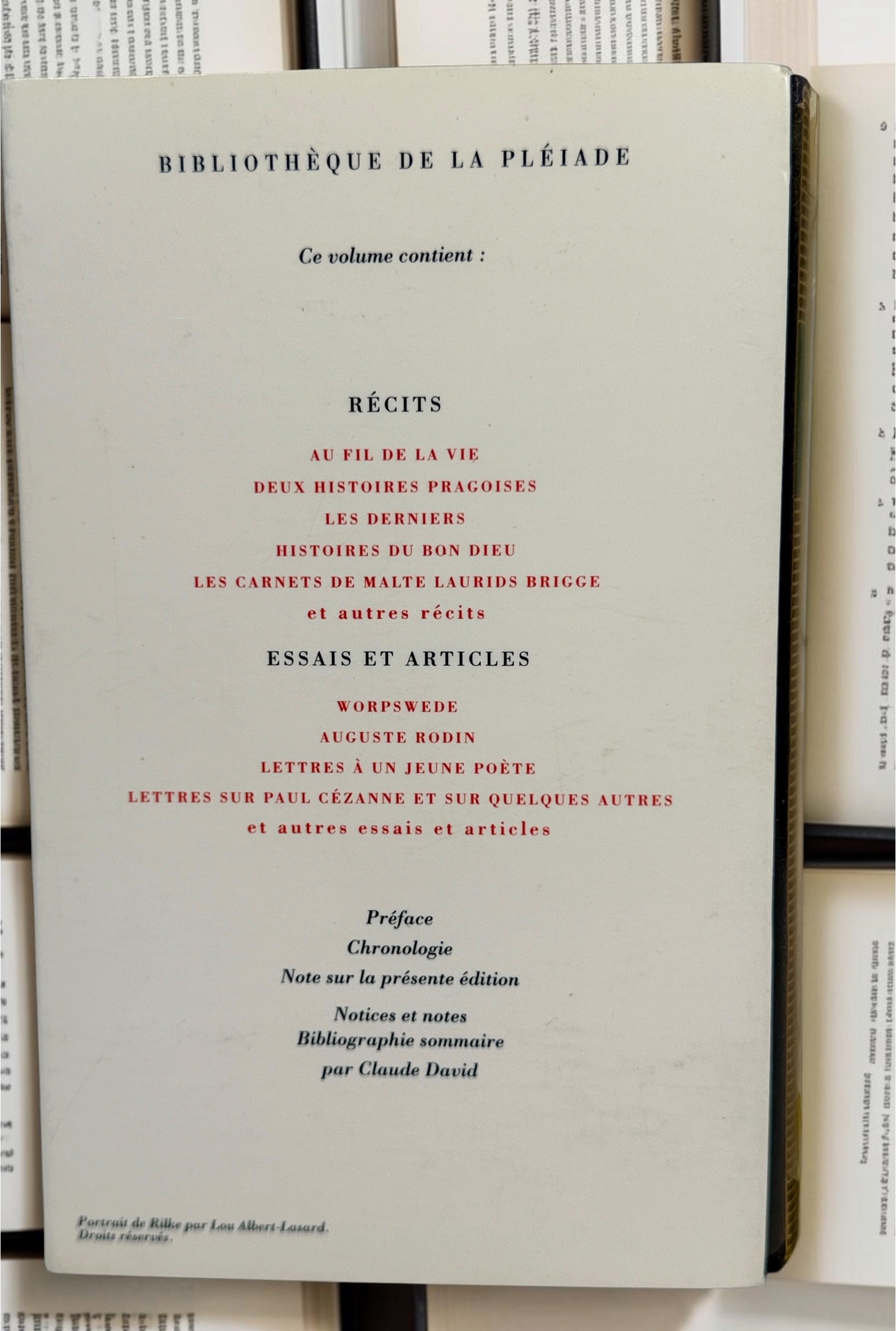Rainer Maria Rilke Œuvres en prose, 1999 second edition, Bibliothèque de la Pléiade Gallimard, with leather binding, rhodoid and slipcase.