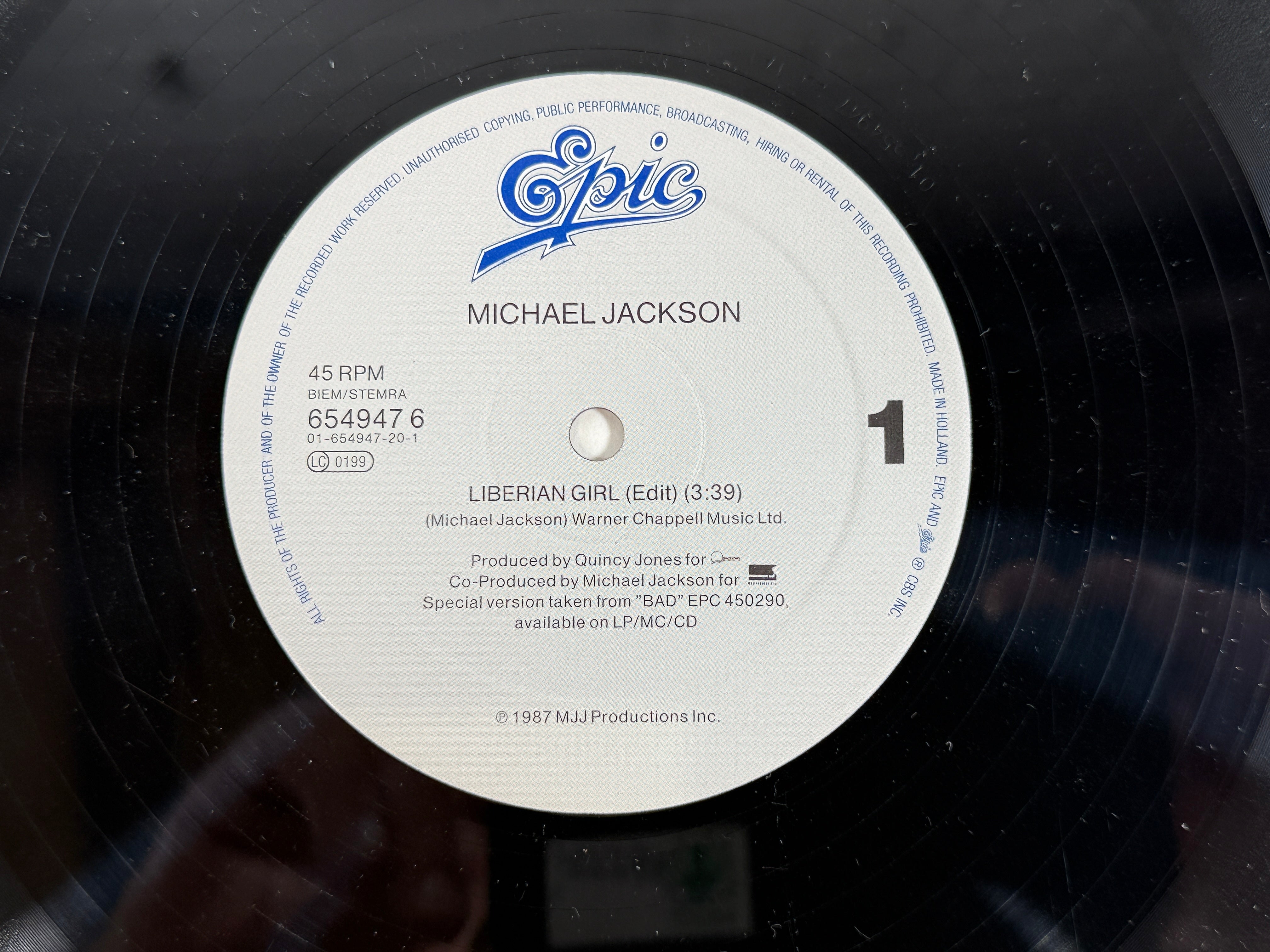 1987 Michael Jackson 12” – Liberian Girl Maxi-Single, Holland Pressing