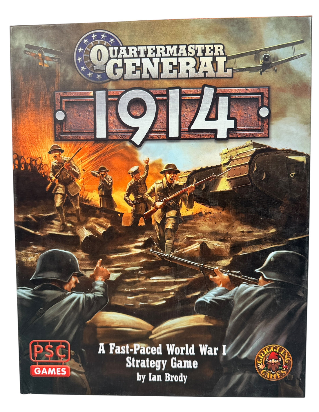 Quartermaster General 1914 WWI strategy board game by PSC Games. Complete modern tabletop war game with minis, cards, and board. Great for history gamers.