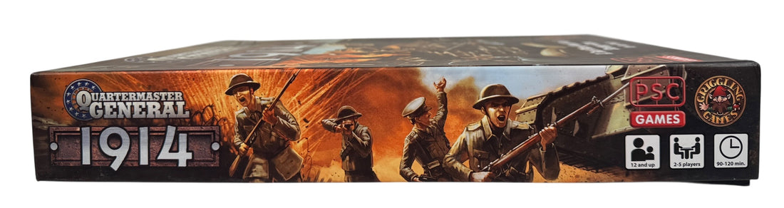 Quartermaster General 1914 WWI strategy board game by PSC Games. Complete modern tabletop war game with minis, cards, and board. Great for history gamers.