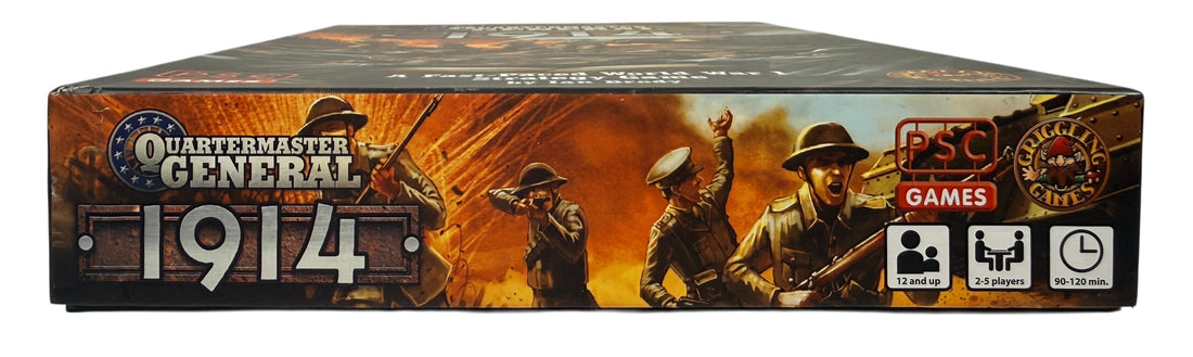 Quartermaster General 1914 WWI strategy board game by PSC Games. Complete modern tabletop war game with minis, cards, and board. Great for history gamers.